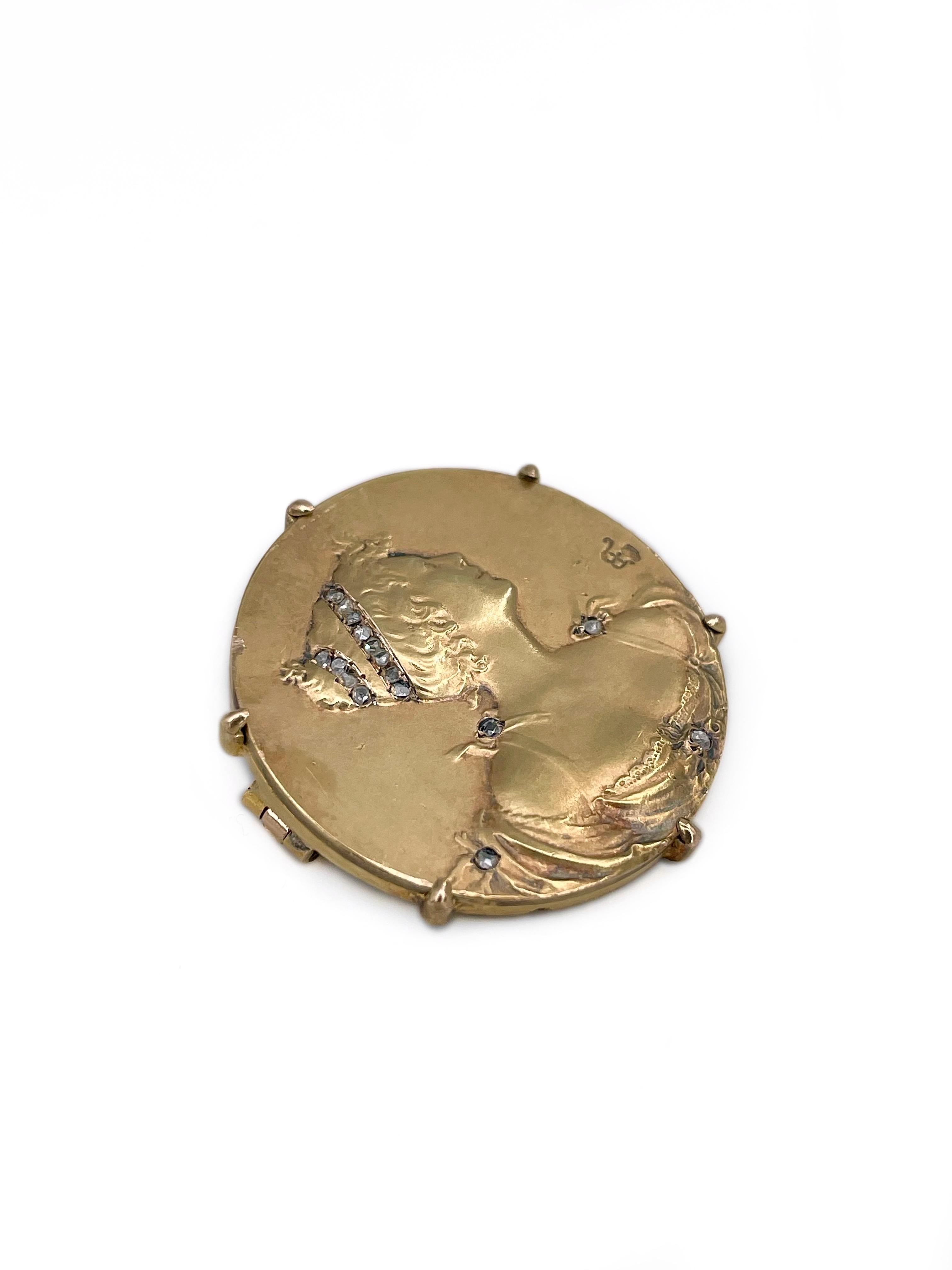 Comte D'Epinay De Briort Jugendstil 18 Karat Gold Diamant Damenbrosche (Art nouveau) im Angebot