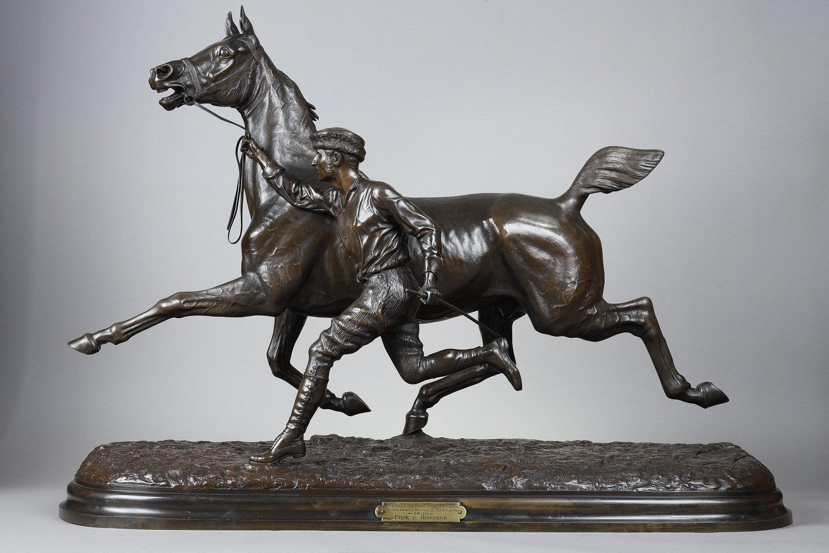 Comte du Passage Figurative Sculpture - Horse training with its stable lad