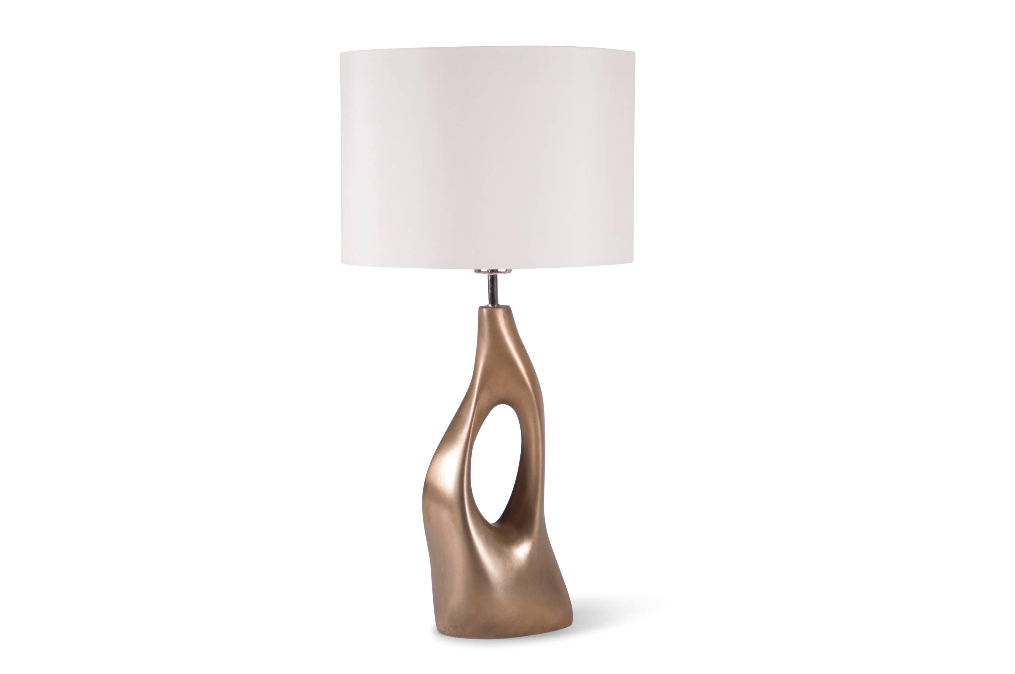 American Amorph Helix Table Lamp, Gold Metal Finish, Ivory Silk shade