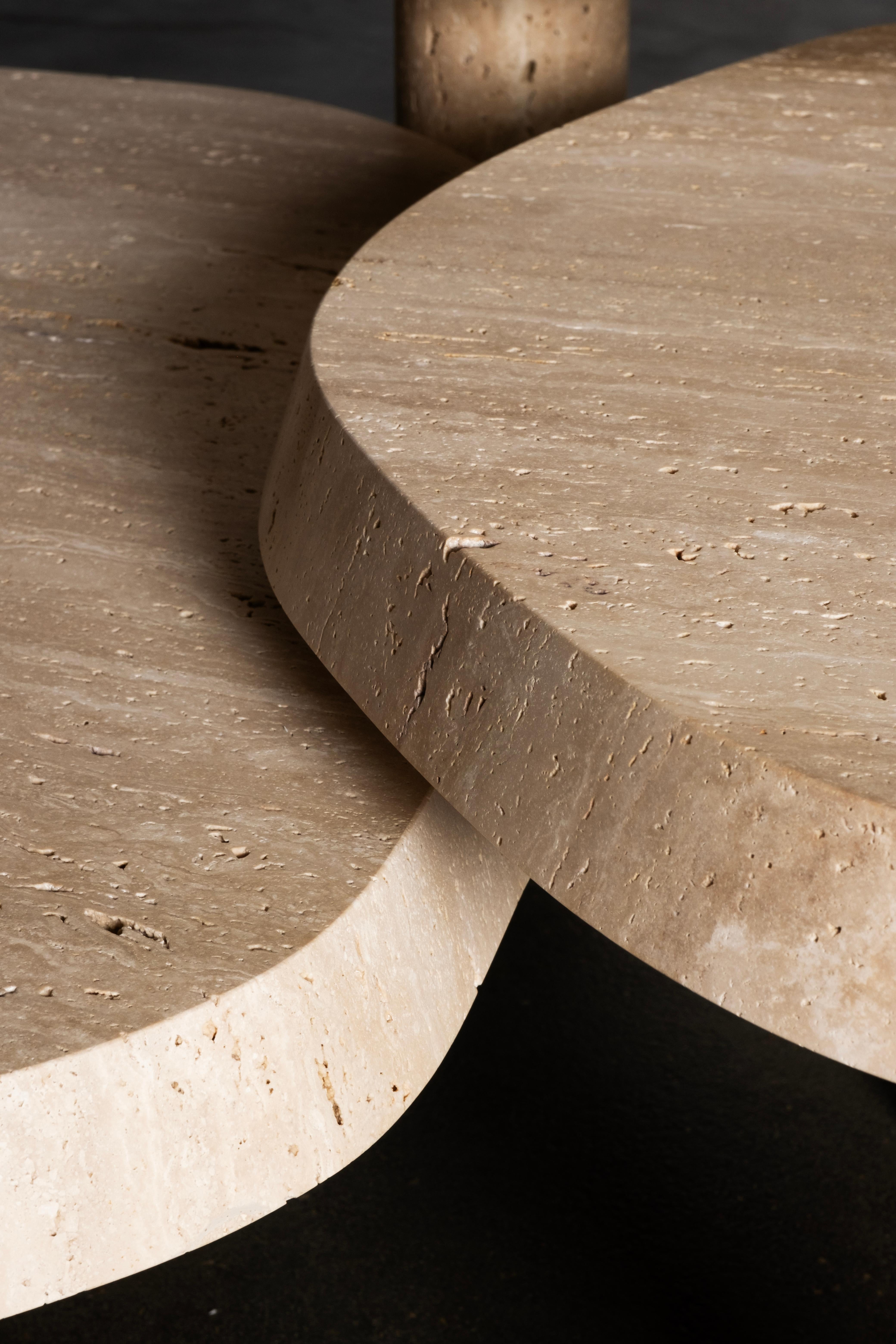 Contemporary Saara Set 3 Nesting Coffee Tables, Buffon French Limestone For Sale 4