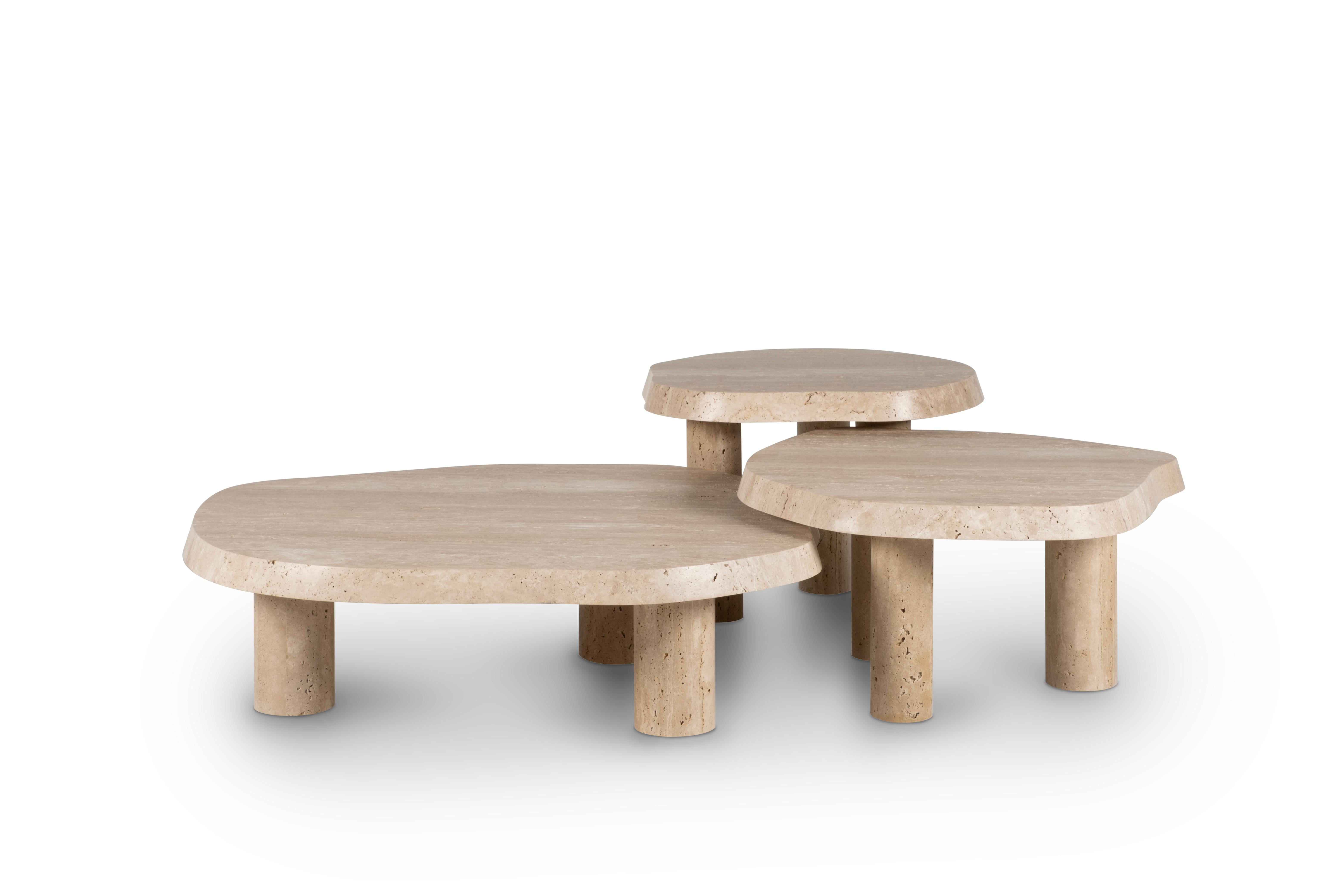 Contemporary Saara Set 3 Nesting Coffee Tables, Buffon French Limestone For Sale 5
