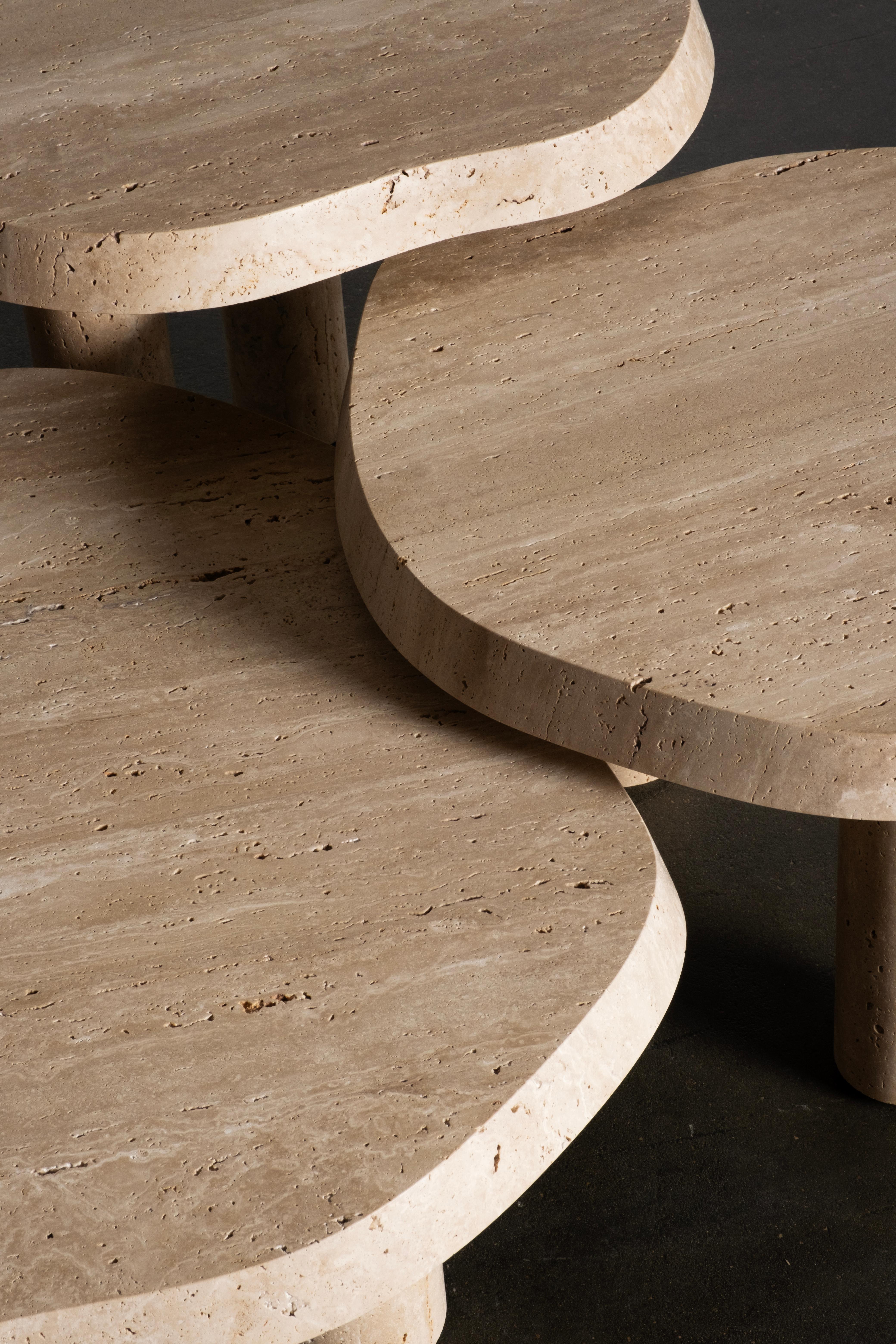 Contemporary Saara Set 3 Nesting Coffee Tables, Buffon French Limestone For Sale 6