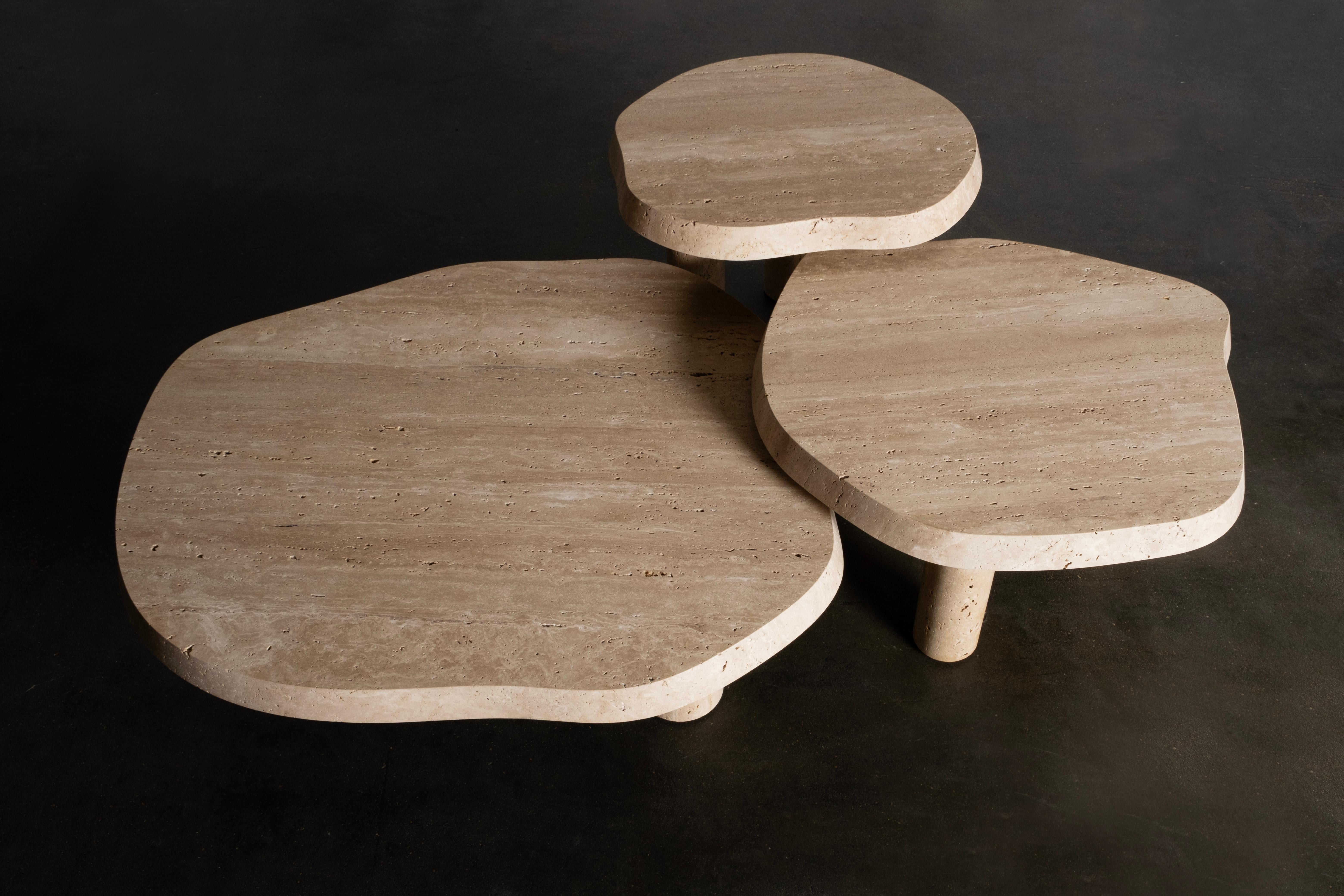 Contemporary Saara Set 3 Nesting Coffee Tables, Buffon French Limestone For Sale 3