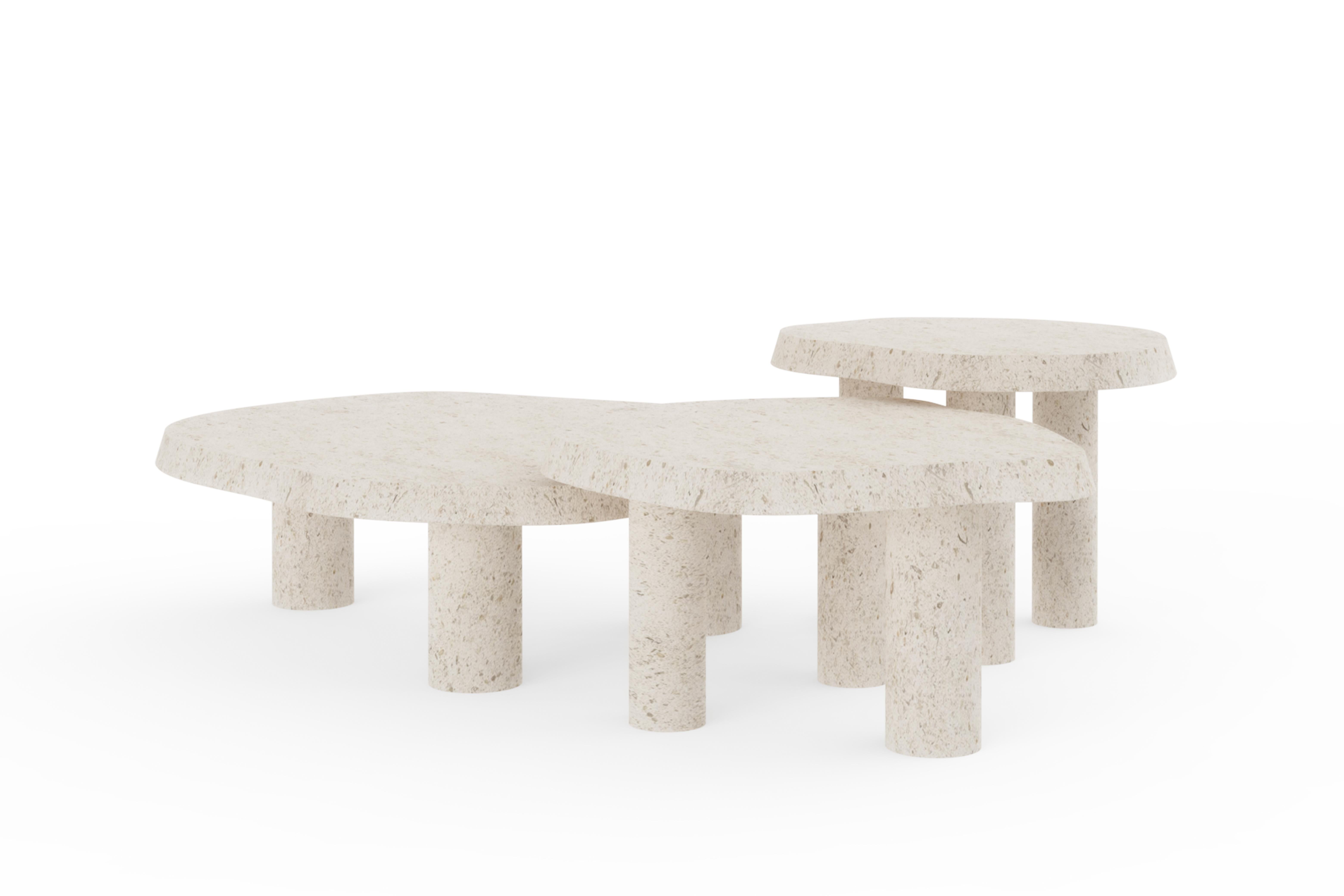 Contemporary Saara Set 3 Nesting Coffee Tables, Buffon French Limestone In New Condition For Sale In Lisboa, PT