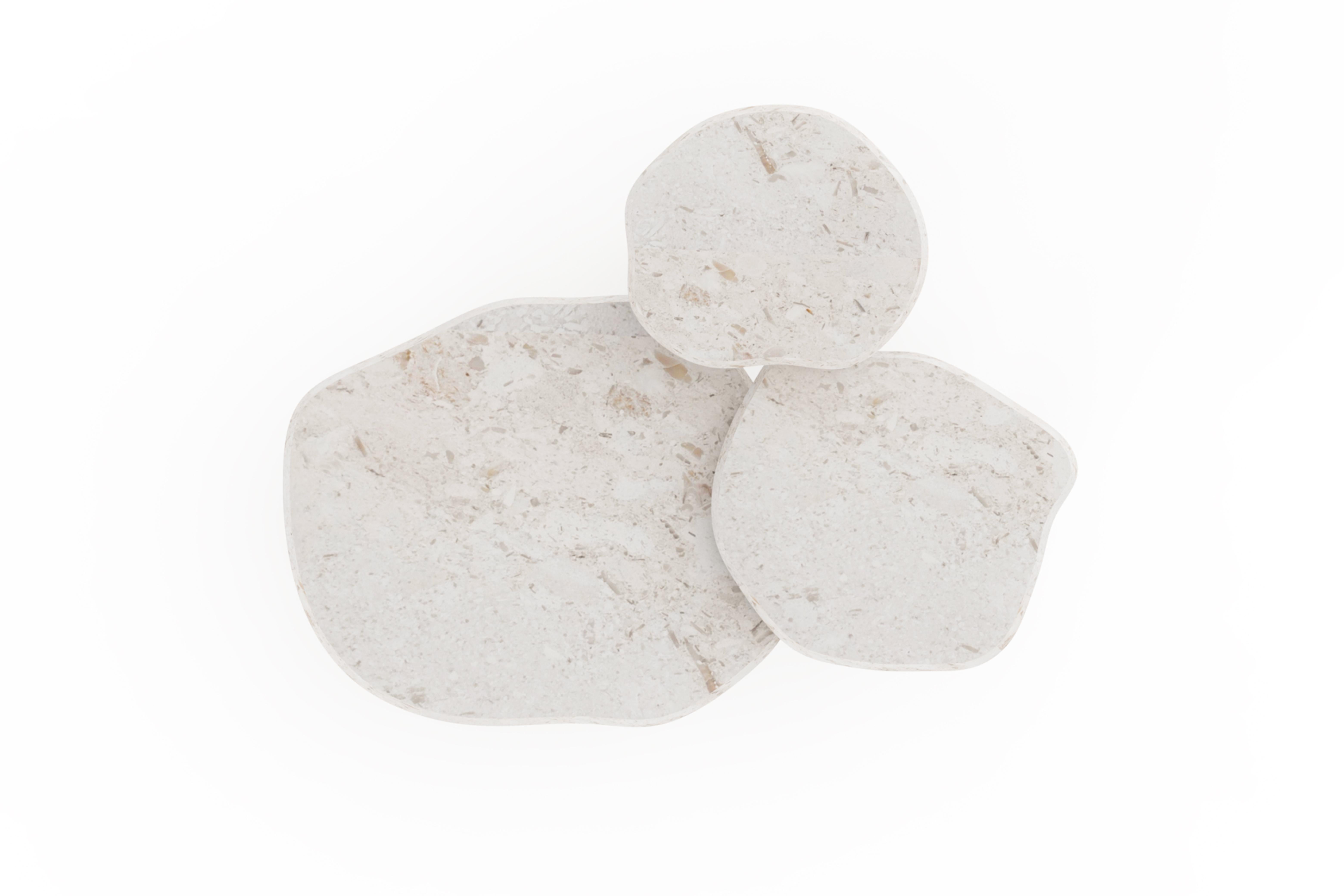 Organic Modern Comtemporary Saara Set/3 Nesting Coffee Tables, Perla Limestone, Greenapple For Sale