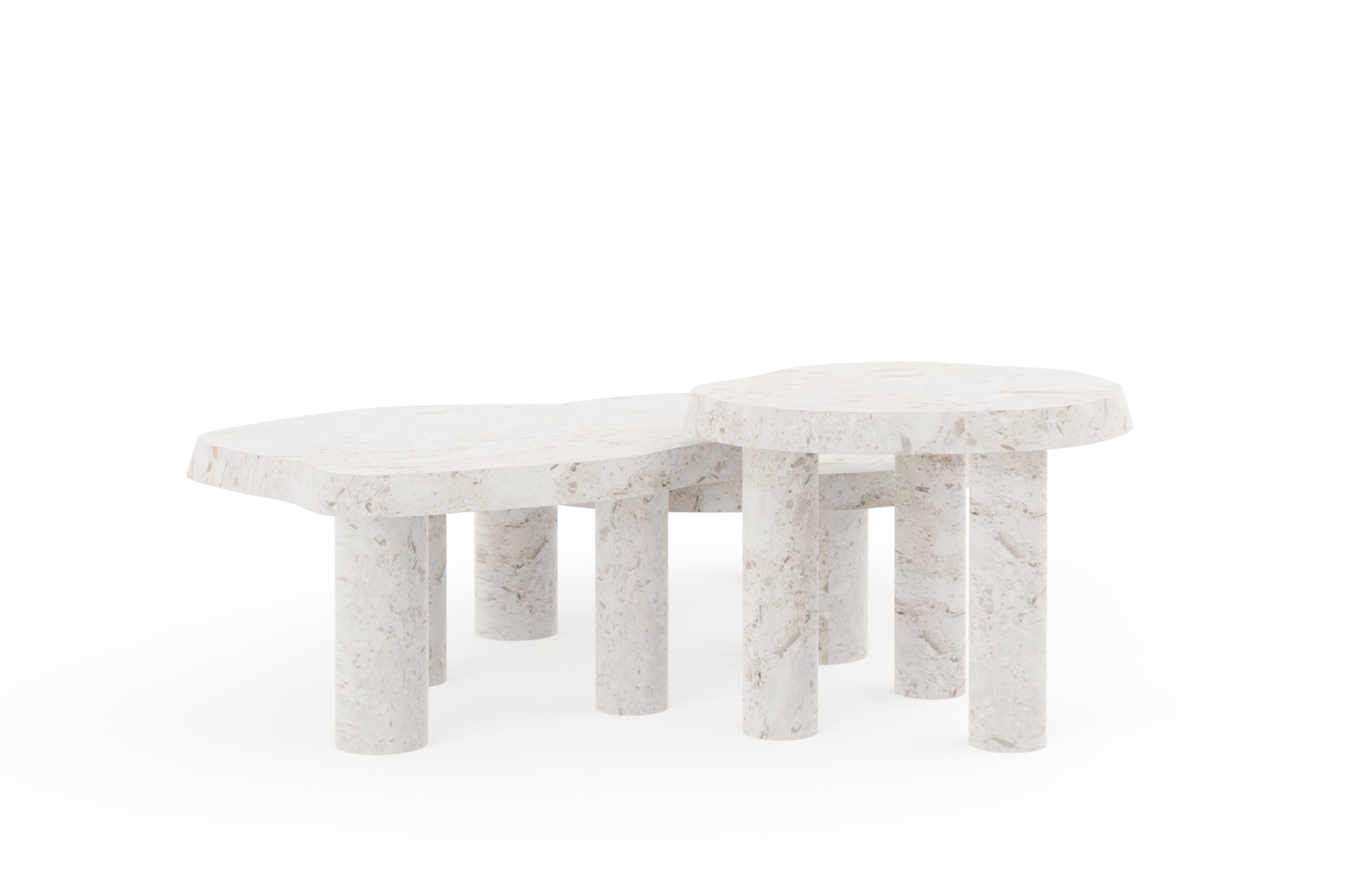 Comtemporary Saara Set/3 Nesting Coffee Tables, Perla Limestone, Greenapple In New Condition For Sale In Lisboa, PT
