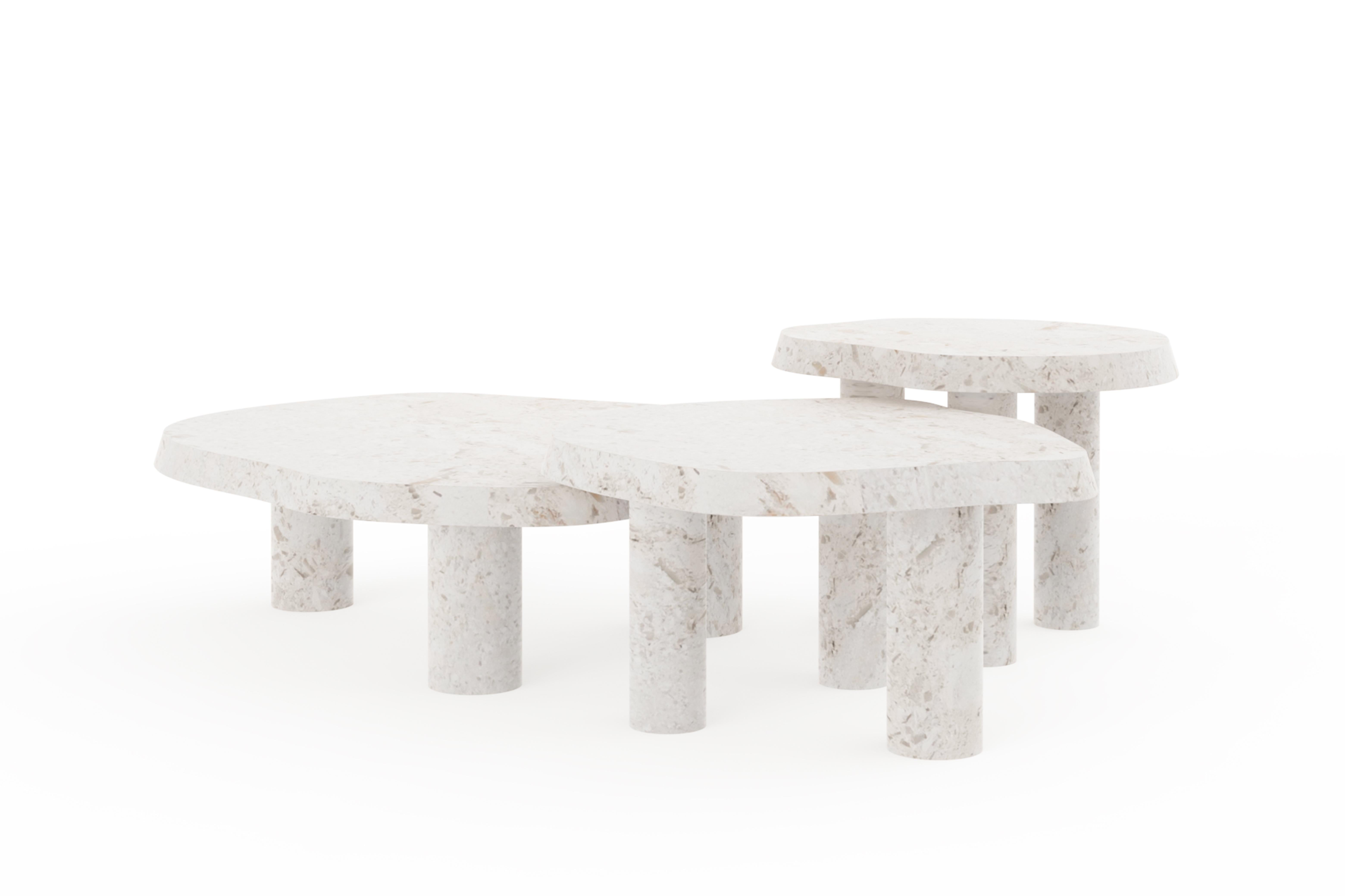 Contemporary Comtemporary Saara Set/3 Nesting Coffee Tables, Perla Limestone, Greenapple For Sale