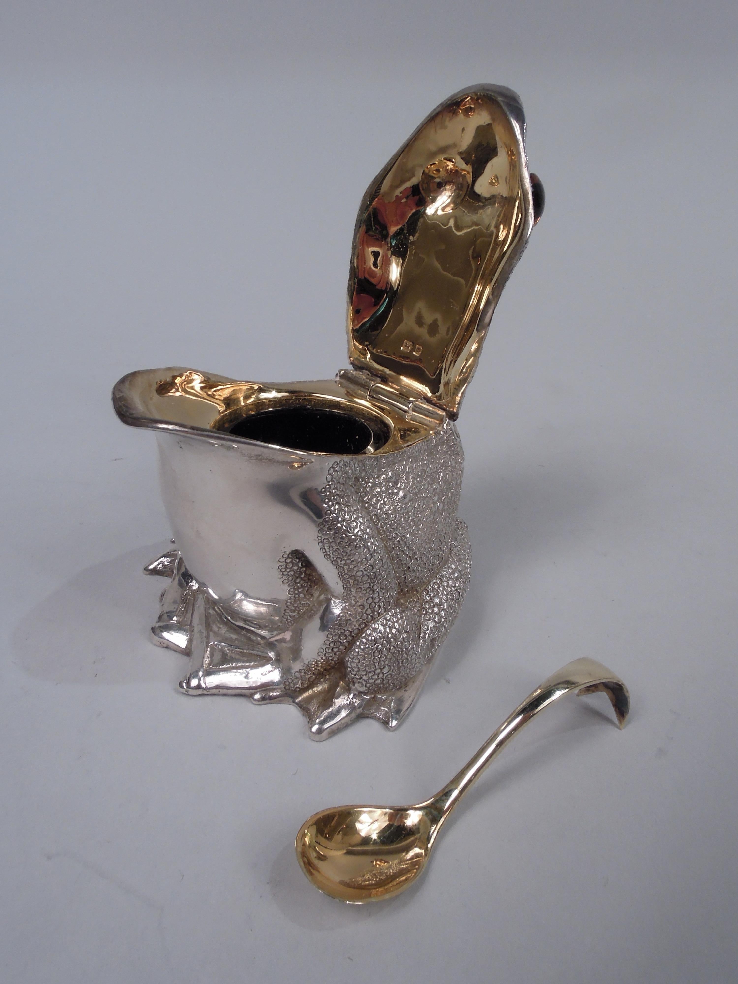 Late 20th Century Comyns English Frog Condiment Set with Mustard Pot & Shakers, 1980