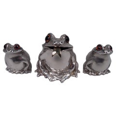 Vintage Comyns English Frog Condiment Set with Mustard Pot & Shakers, 1980