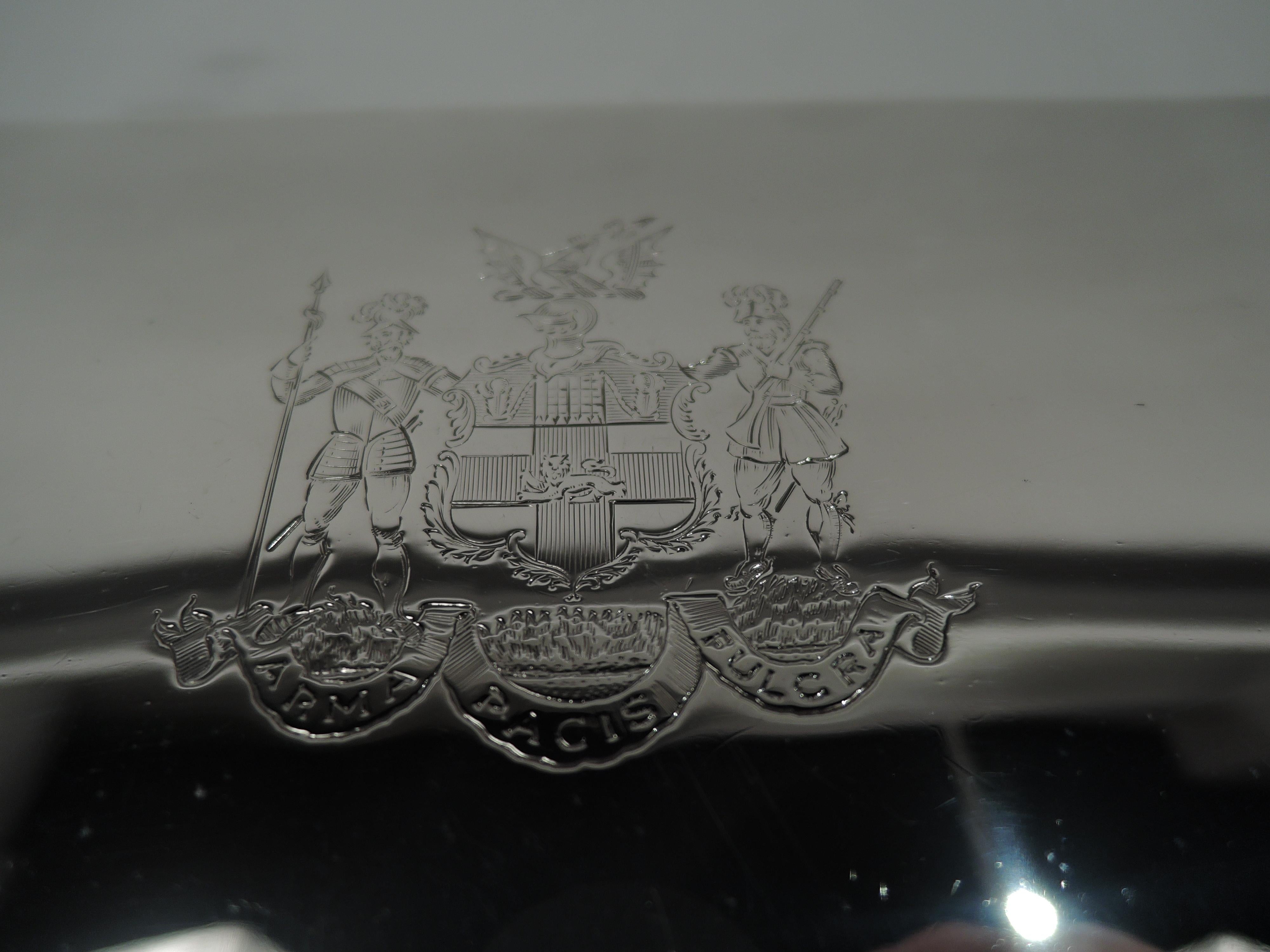 English Comyns Sterling Silver Box with British Army Regimental Coat of Arms For Sale