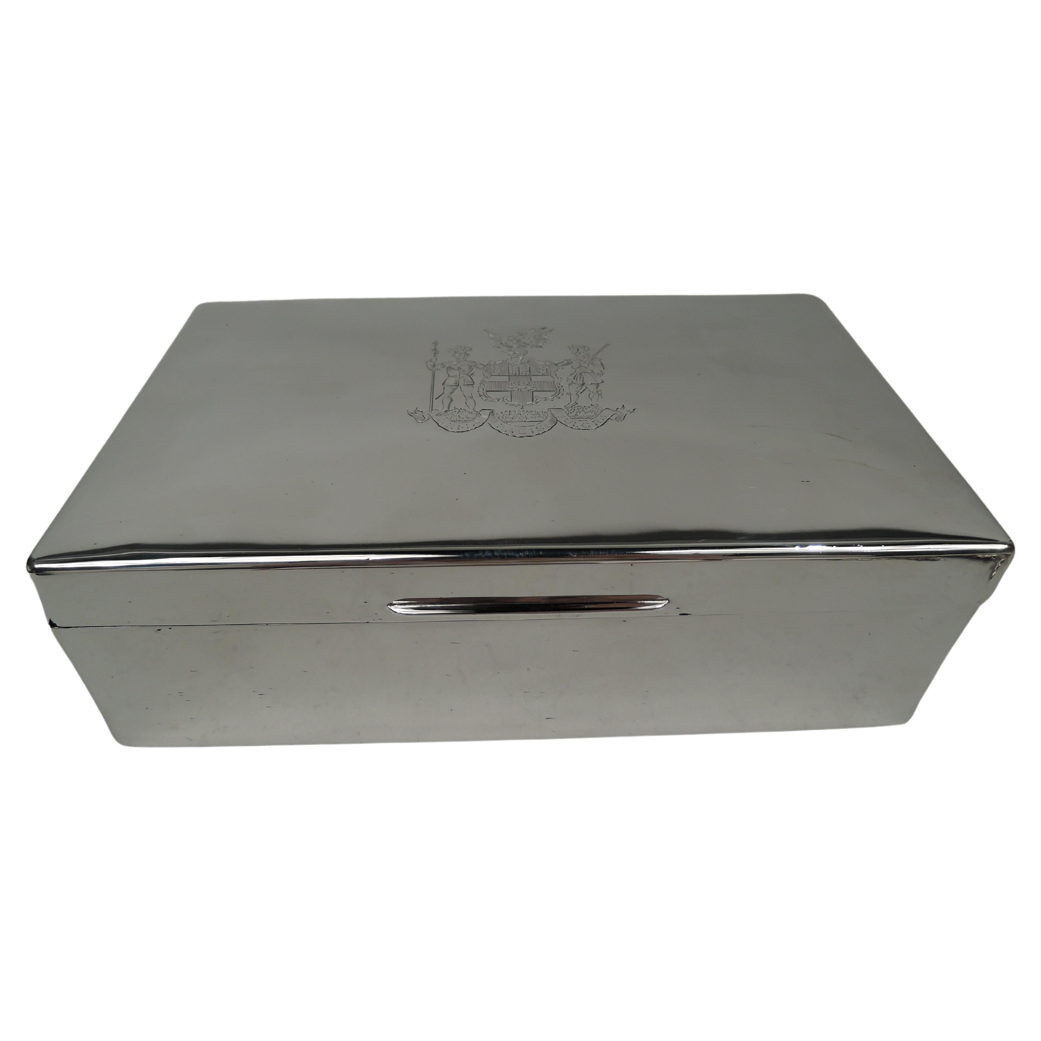 Comyns Sterling Silver Box with British Army Regimental Coat of Arms For Sale