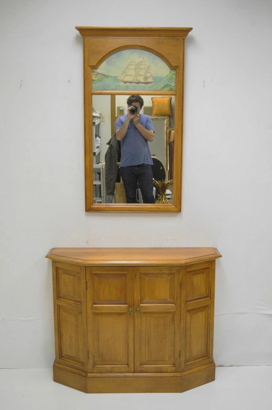 Conant Ball Colonial Maple Wood Console Cabinet Table w Clipper Ship Wall Mirror For Sale 5