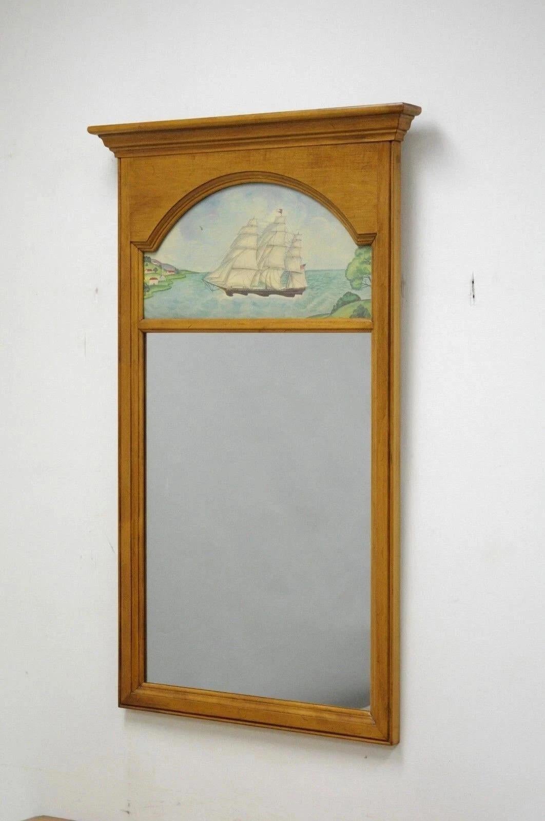 Other Conant Ball Colonial Maple Wood Console Cabinet Table w Clipper Ship Wall Mirror For Sale