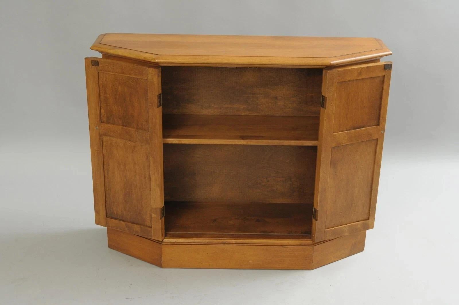 20th Century Conant Ball Colonial Maple Wood Console Cabinet Table w Clipper Ship Wall Mirror For Sale