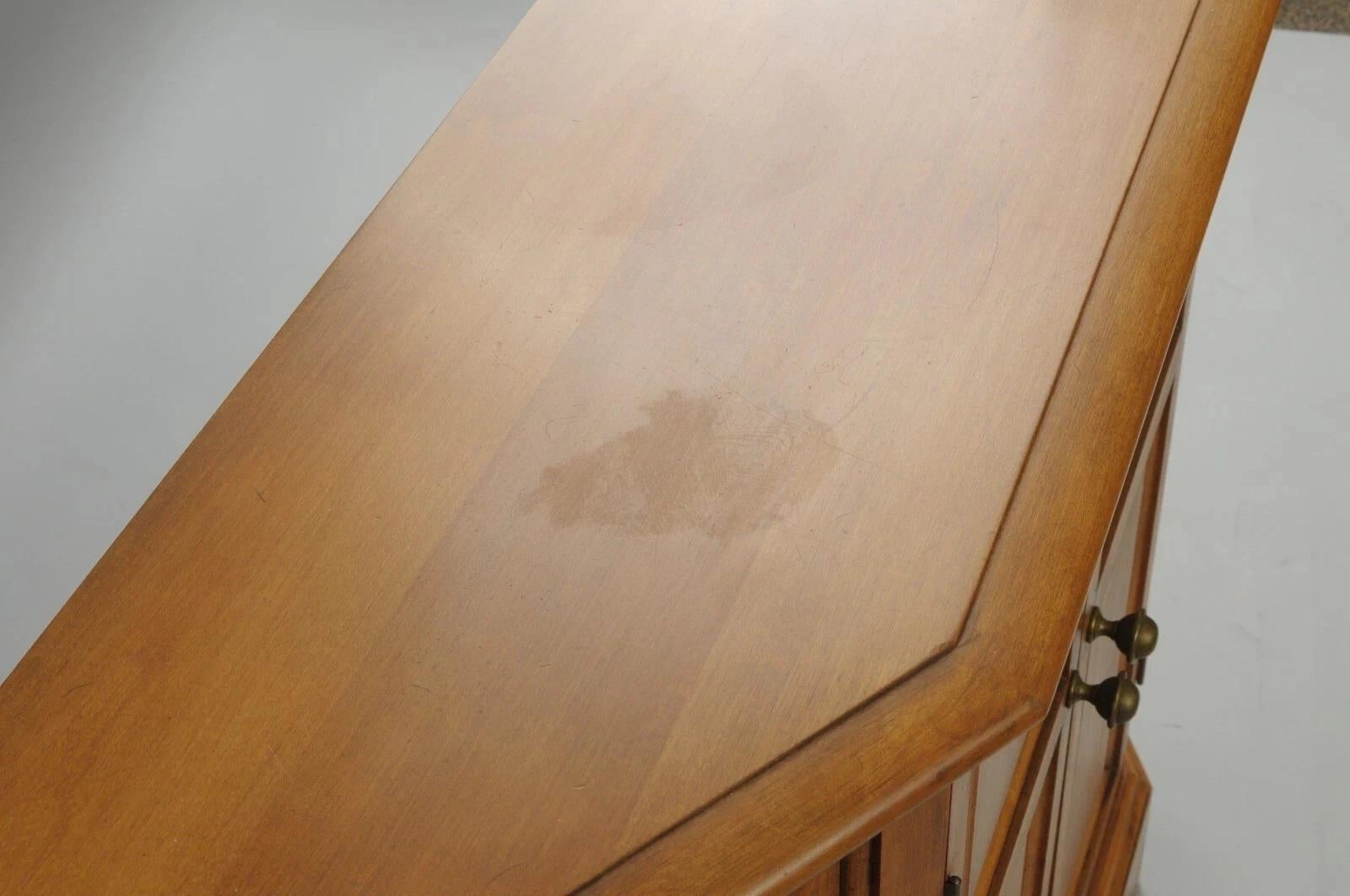 Conant Ball Colonial Maple Wood Console Cabinet Table w Clipper Ship Wall Mirror For Sale 1