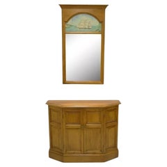 Conant Ball Colonial Maple Wood Console Cabinet Table w Clipper Ship Wall Mirror