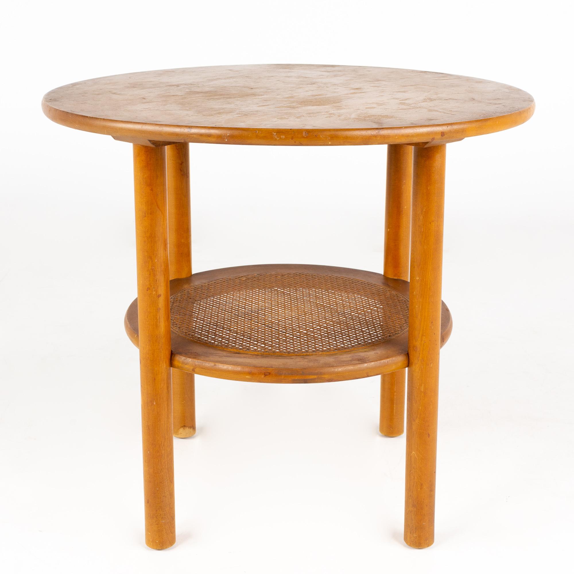 Mid-Century Modern Conant Ball Mid Century Maple and Cane Side Table For Sale