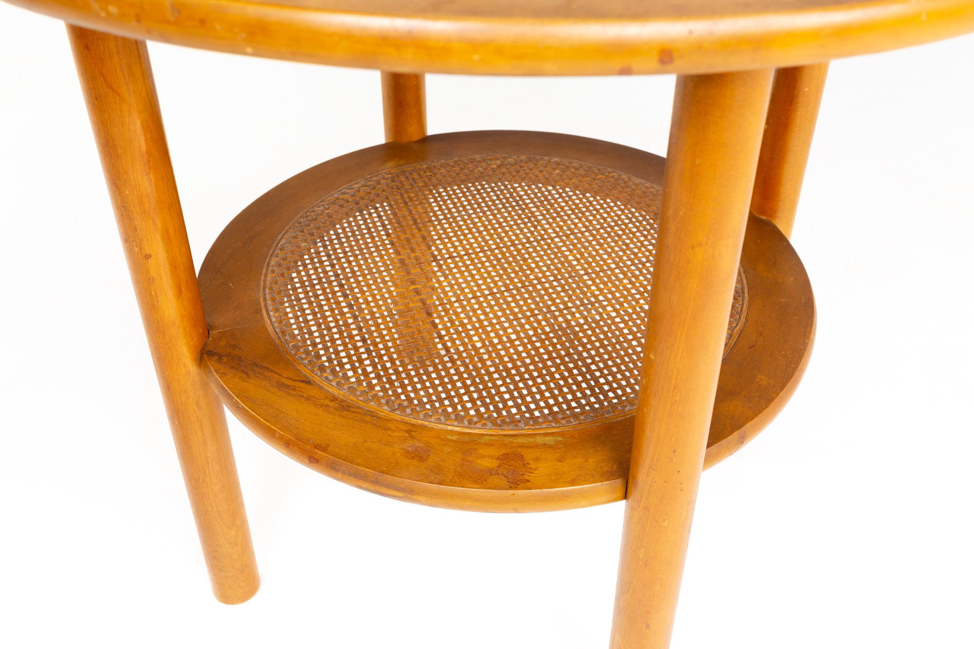 American Conant Ball Mid Century Maple and Cane Side Table For Sale