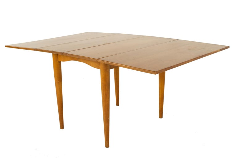 Mid-Century Modern Conant Ball Mid Century Drop Leaf Maple Dining Table with 2 Leaves For Sale
