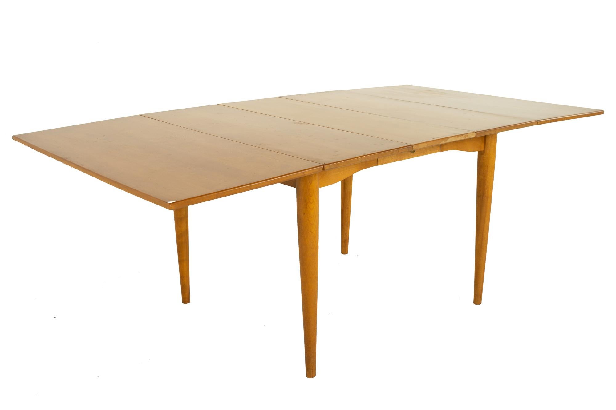 Late 20th Century Conant Ball Mid Century Drop Leaf Maple Dining Table with 2 Leaves For Sale