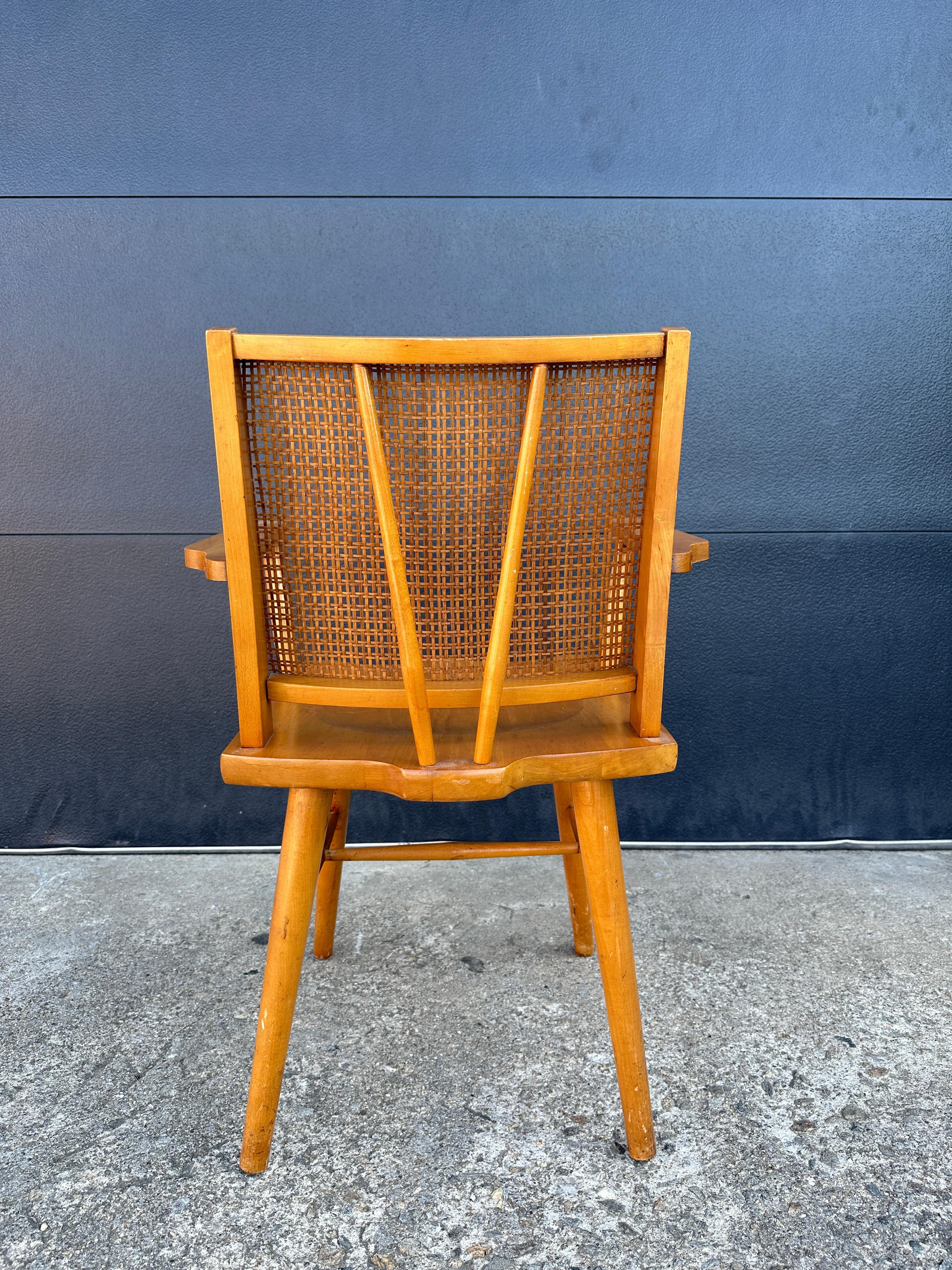 20th Century Conant Ball Midcentury Maple and Cane Back Armchair For Sale