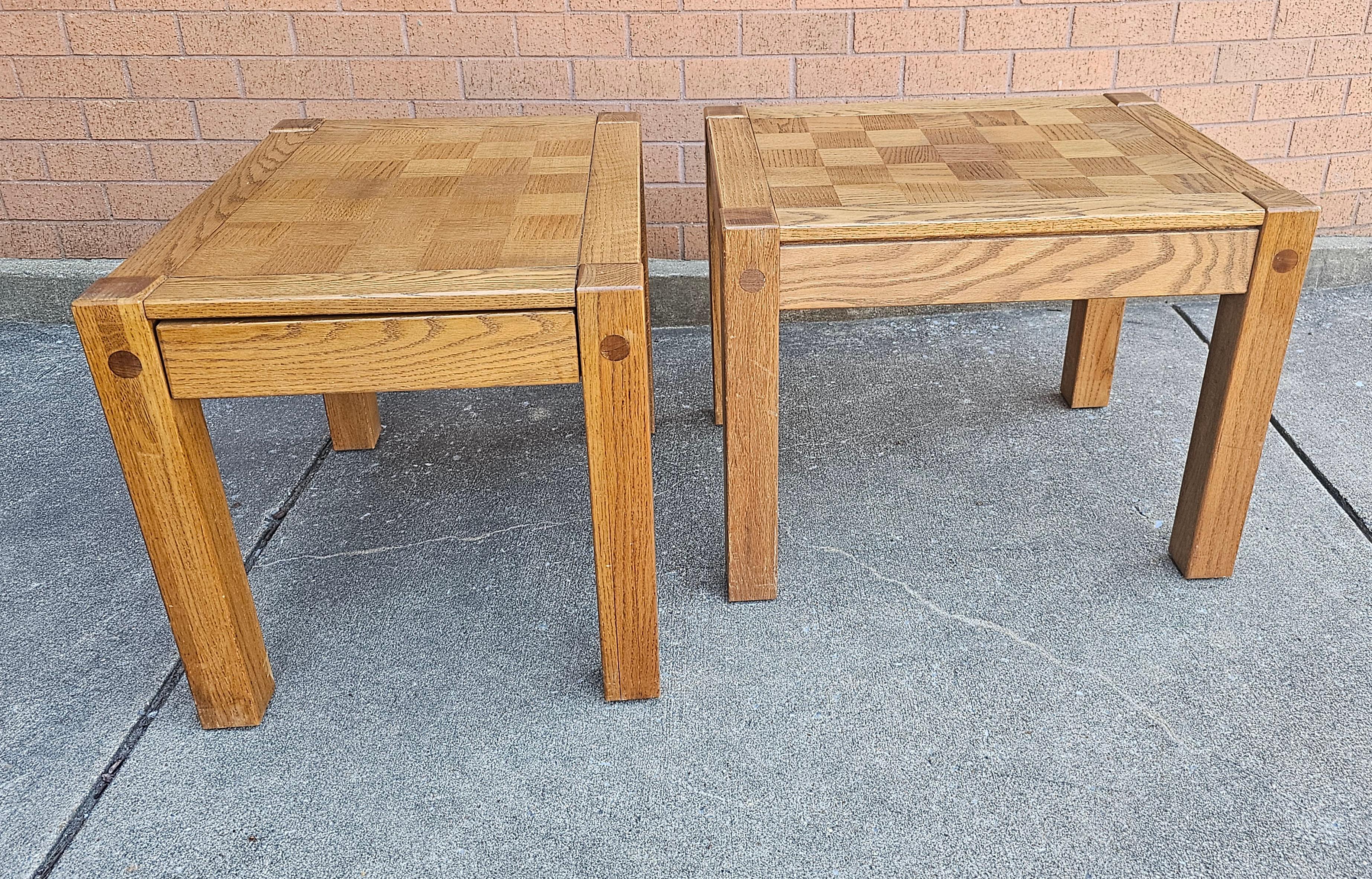 Mid-Century Modern Conant Ball Mid-Century Oak Parquet Checquered Side Tables, Pair For Sale