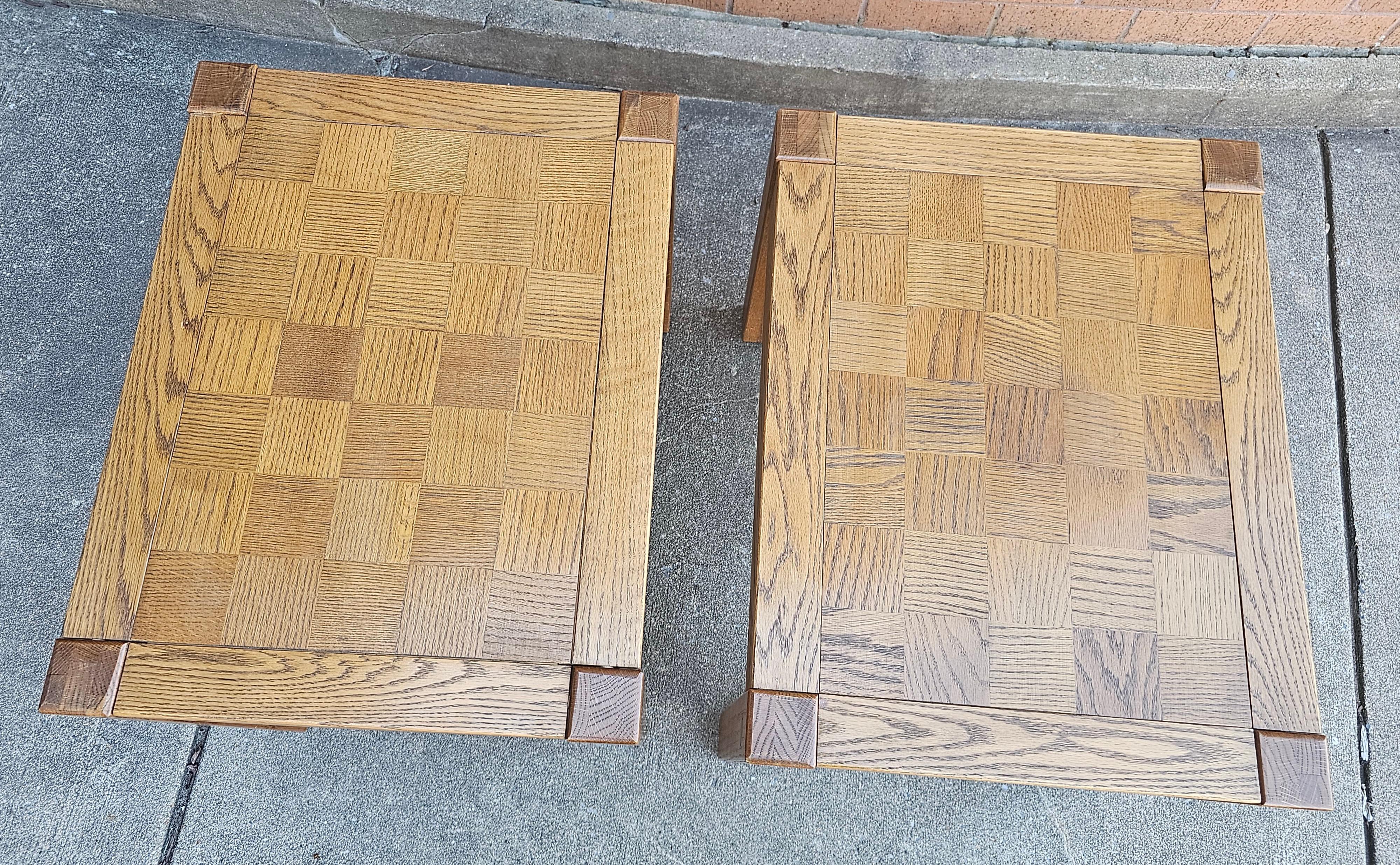 American Conant Ball Mid-Century Oak Parquet Checquered Side Tables, Pair For Sale