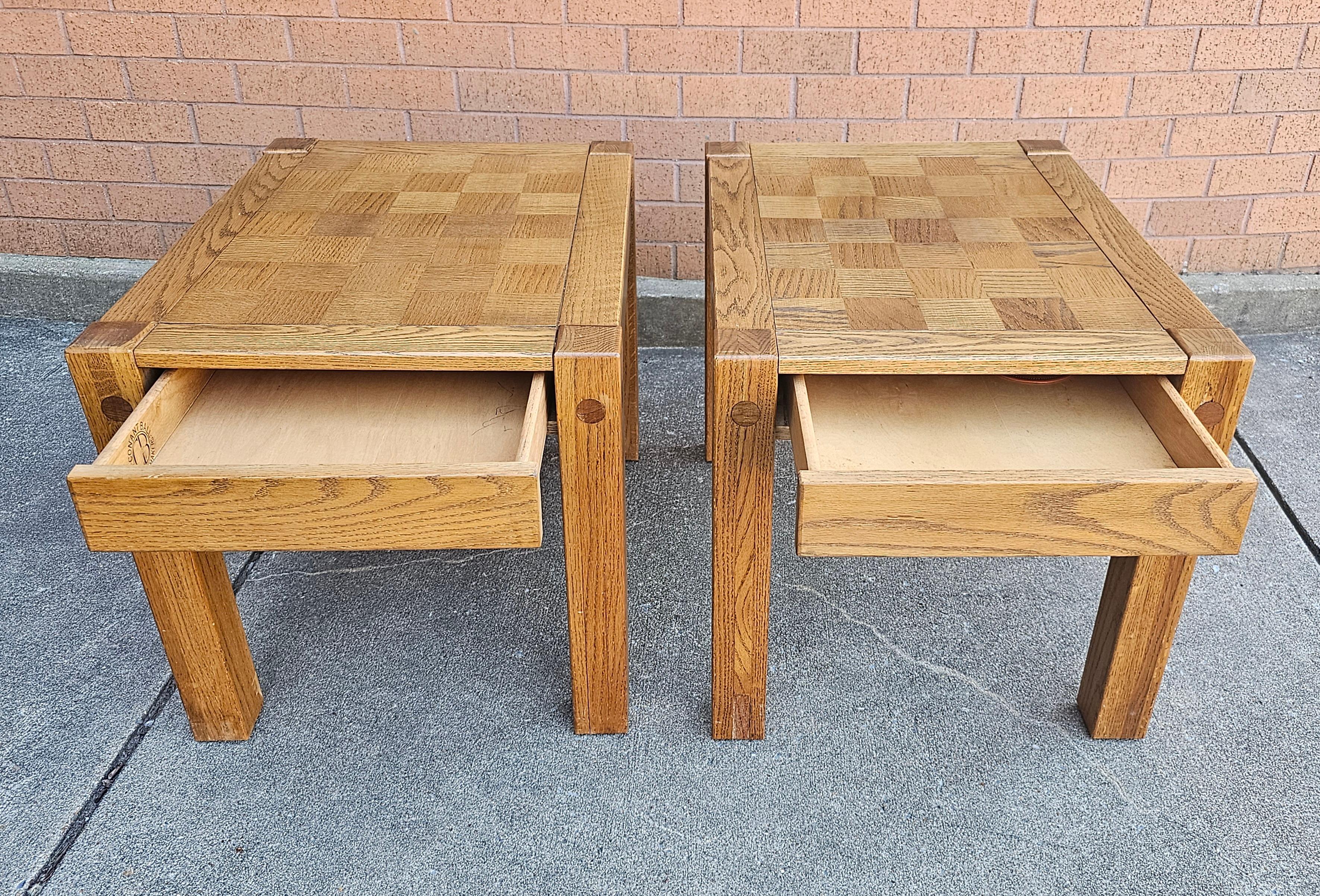 Conant Ball Mid-Century Oak Parquet Checquered Side Tables, Pair In Good Condition For Sale In Germantown, MD