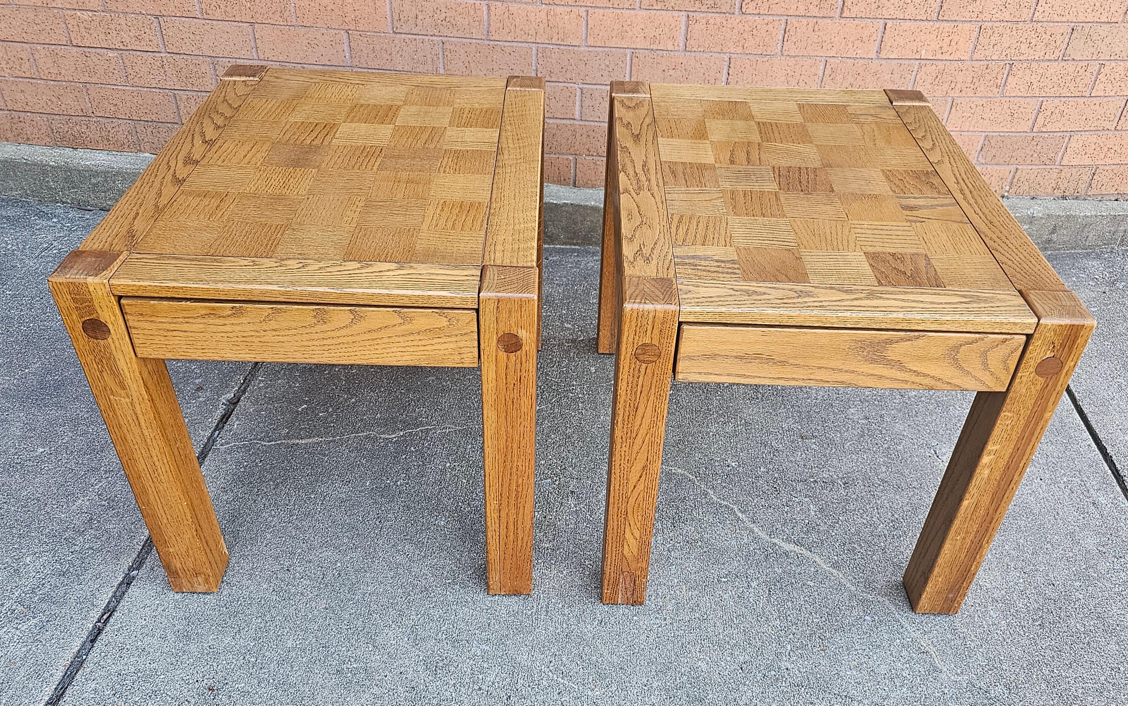 20th Century Conant Ball Mid-Century Oak Parquet Checquered Side Tables, Pair For Sale