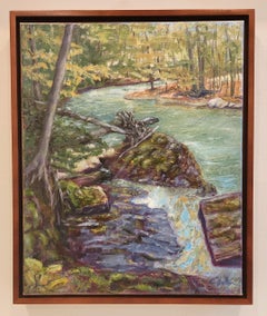 Peinture à l'huile sur lin - Roches de rivière vertes