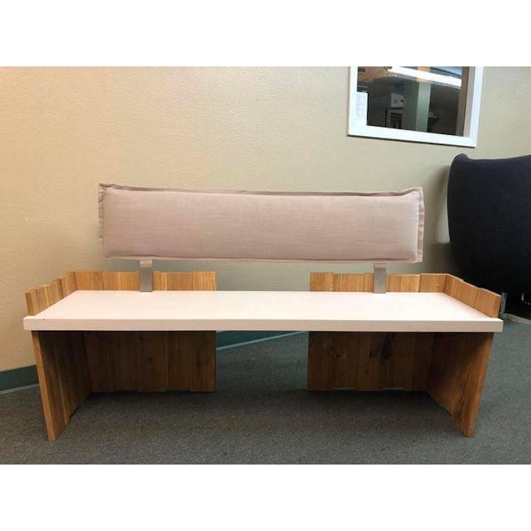 A new conarte bench. Unique in its design and construction, but conventional in function. Useful in so many locations. Measures: Arm height 21 inches., seat height 18 inches.
 