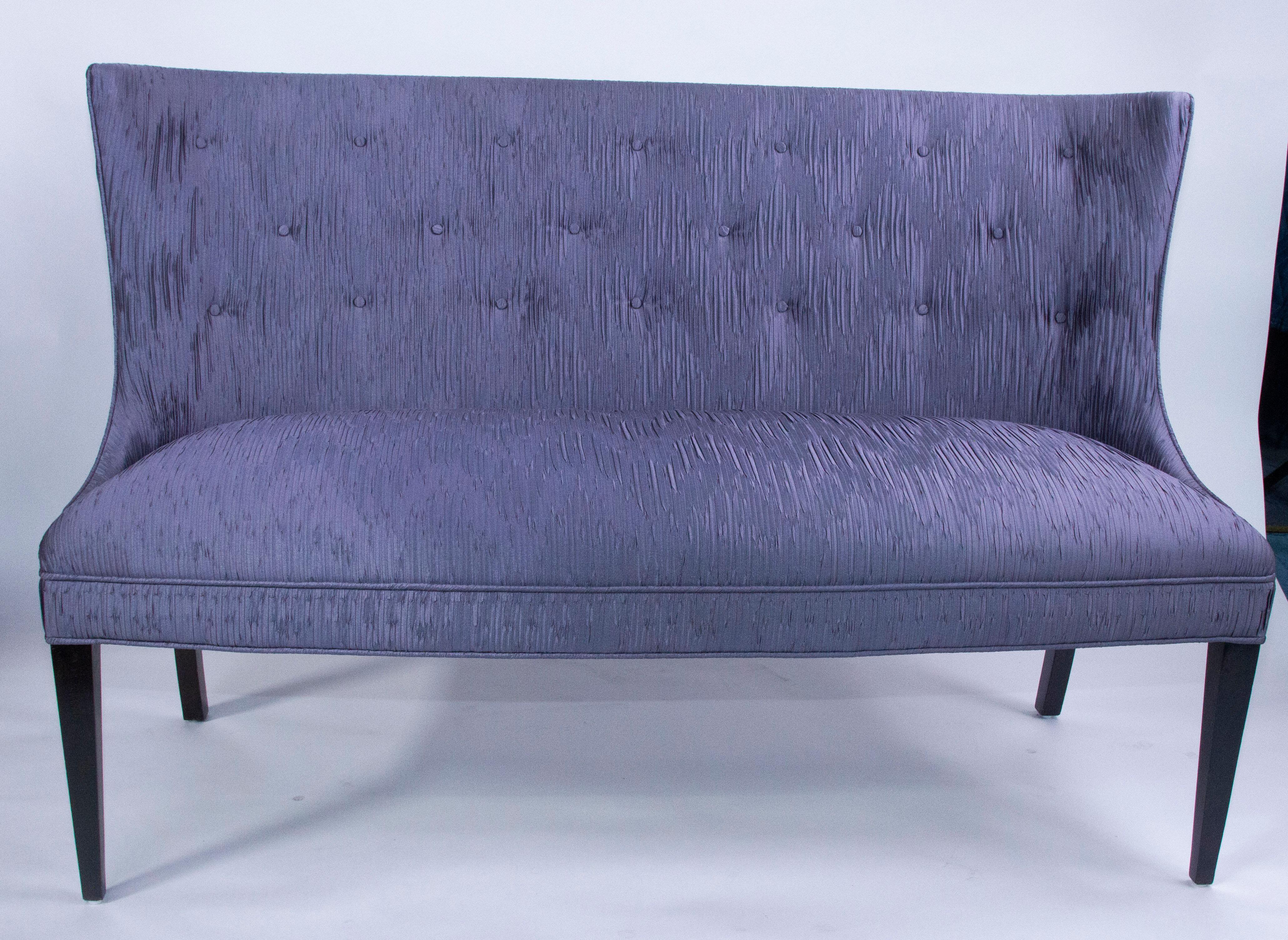 Contemporary French settee 1940's style with Tufted Back and Tapered Legs For Sale