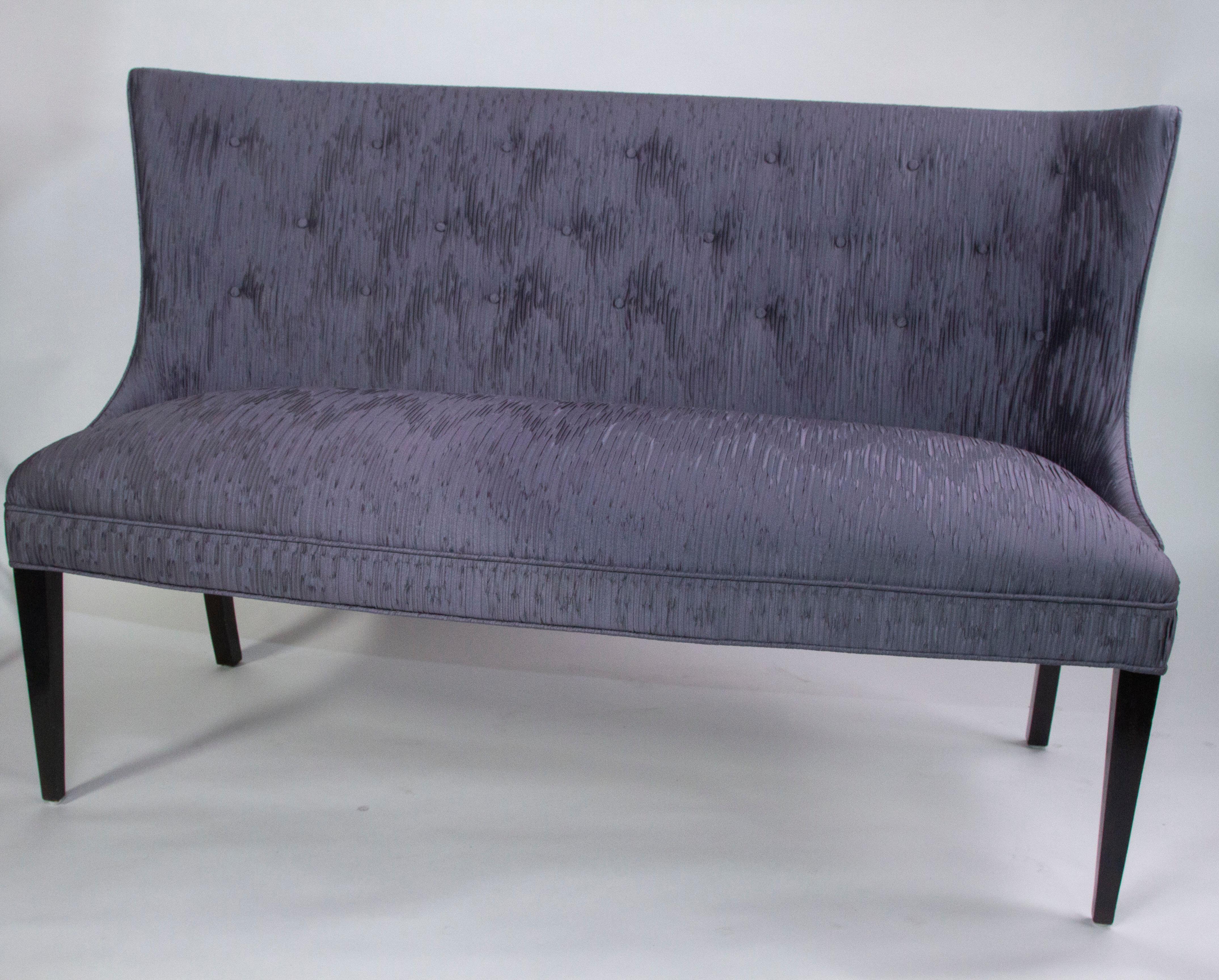 Oak French settee 1940's style with Tufted Back and Tapered Legs For Sale