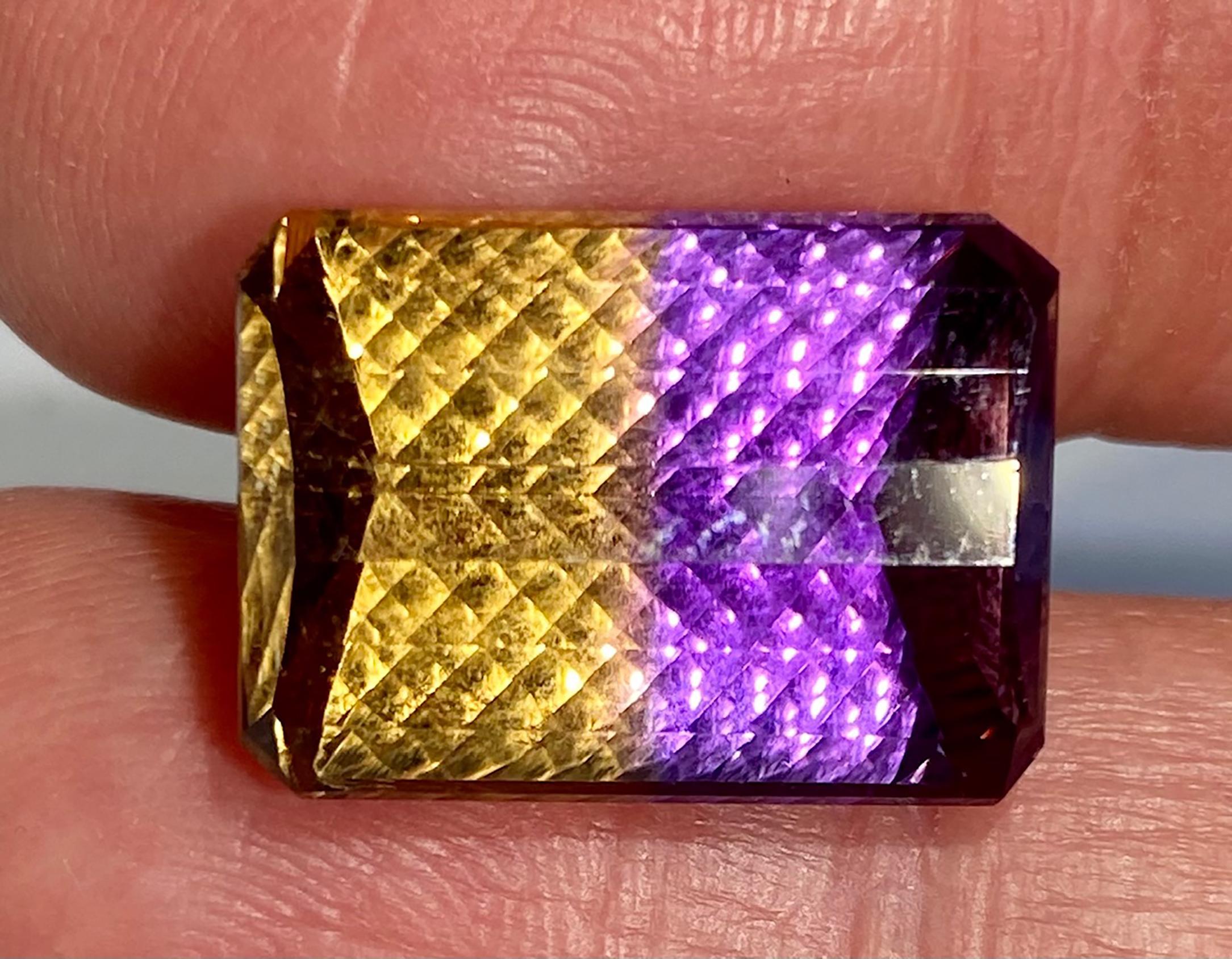 A Concave Cut Ametrine, Half Amethyst and Half Citrene In New Condition For Sale In Seattle, WA