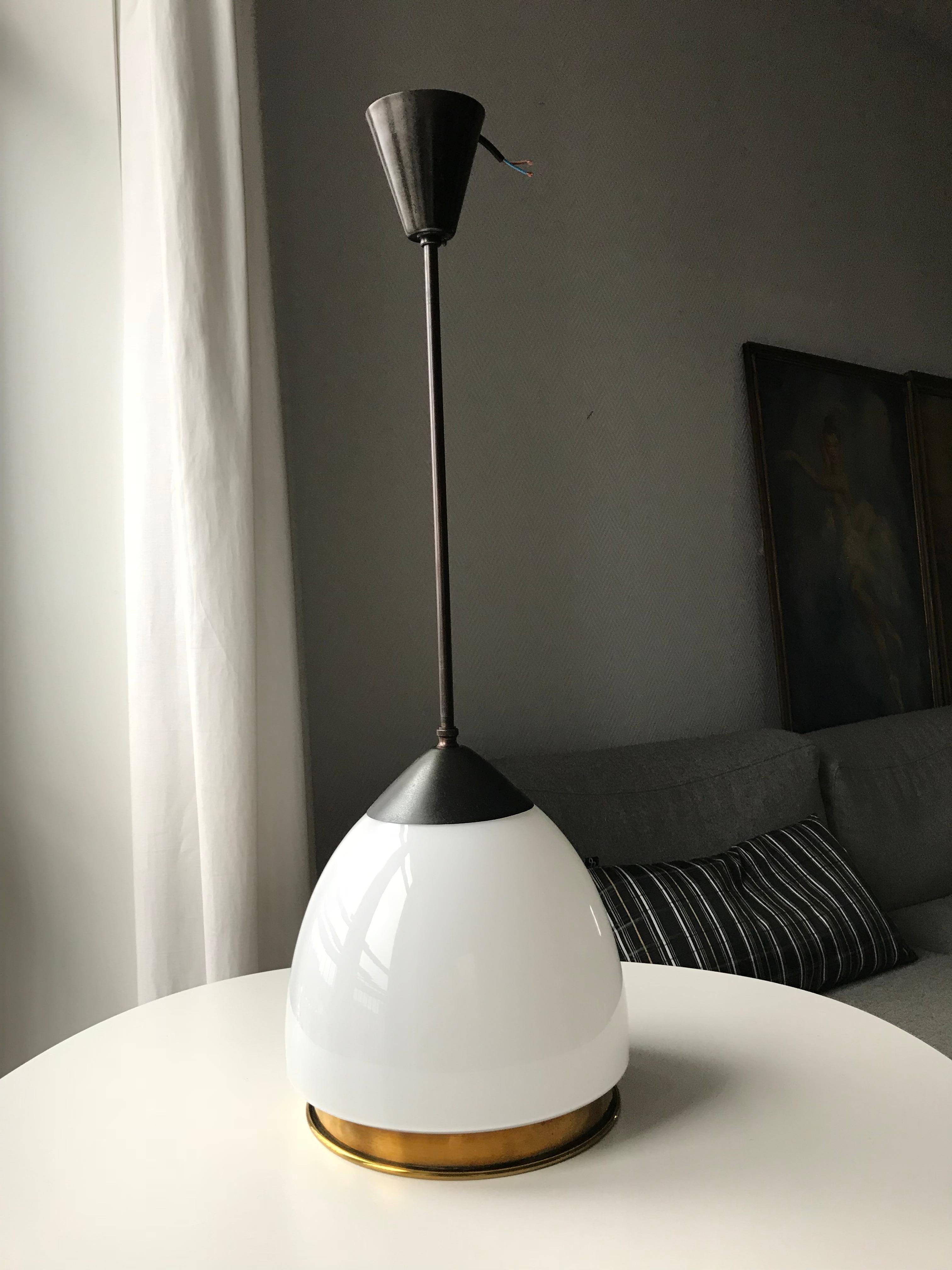 Danish Concave Fog & Mørup Art Deco Opaliner Pendant For Sale