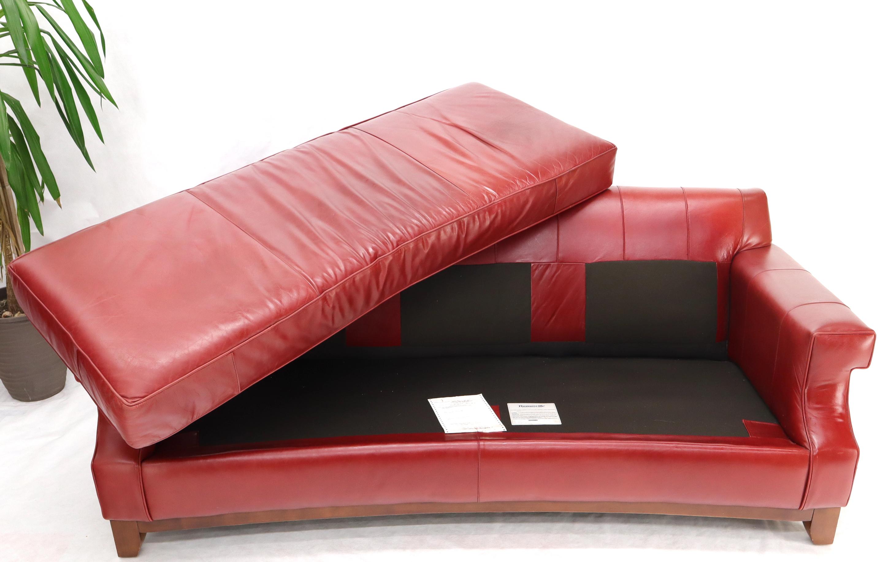 Concave Front Edge Tomato Red Leather Upholstery Couch Leather Sofa Thomasville 2