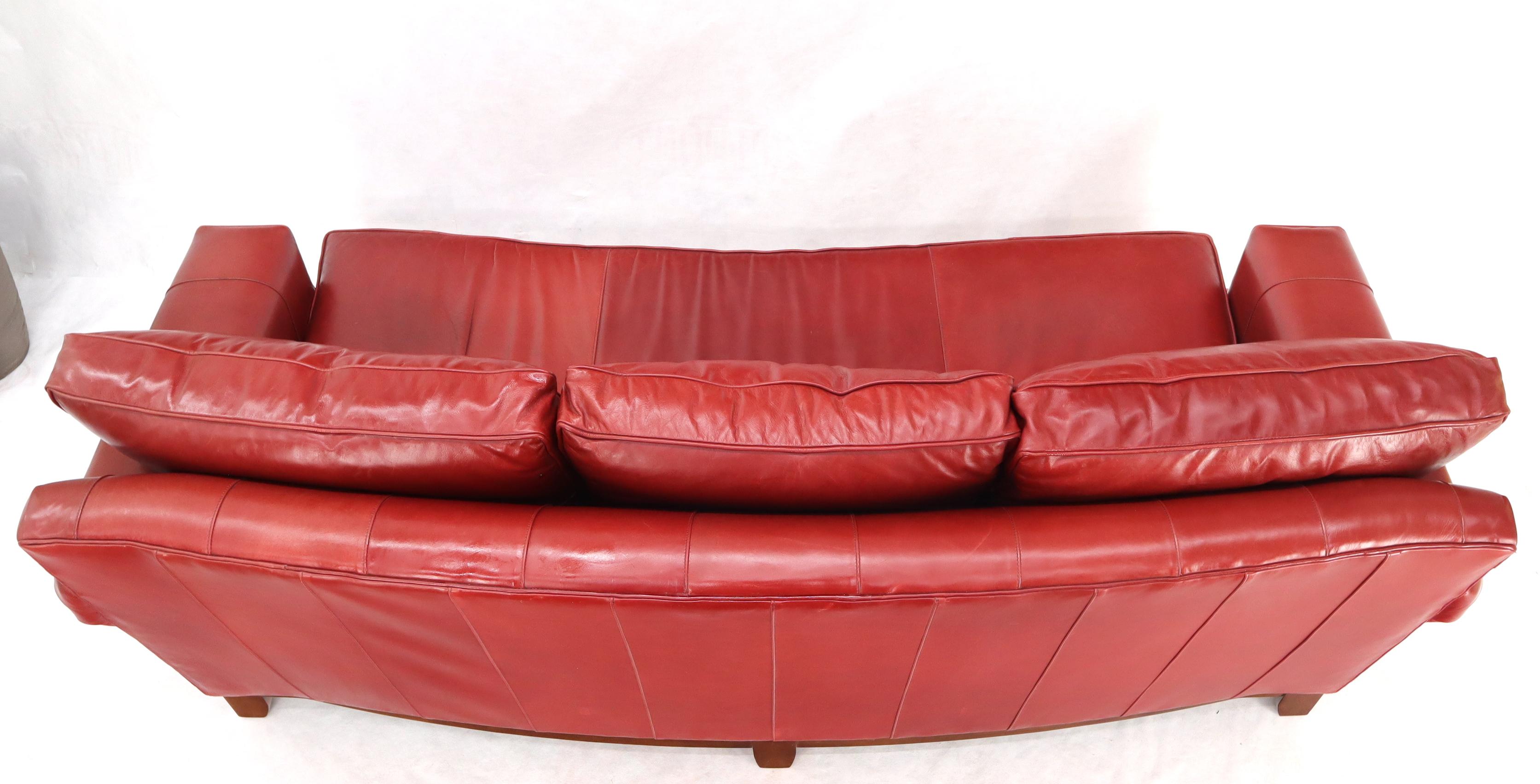 Concave Front Edge Tomato Red Leather Upholstery Couch Leather Sofa Thomasville 4