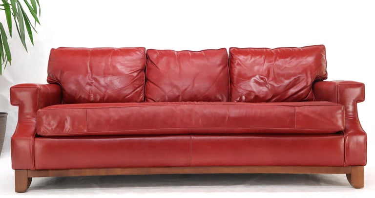 Concave Front Edge Tomato Red Leather, Thomasville Leather Sofa And Loveseat