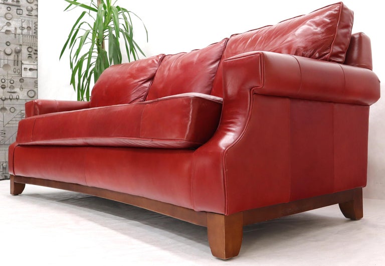 Concave Front Edge Tomato Red Leather, Thomasville Leather Sofa