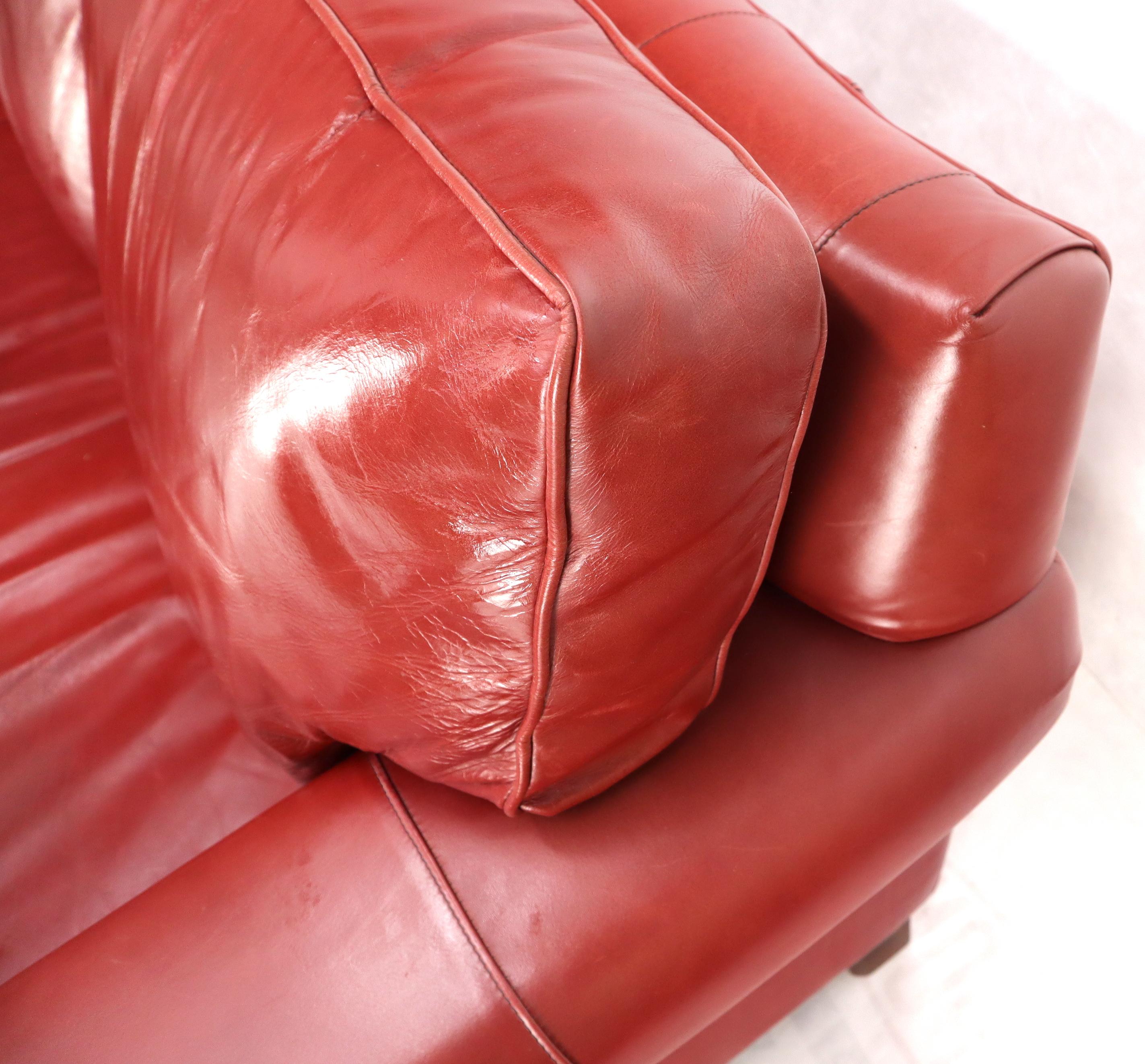 American Concave Front Edge Tomato Red Leather Upholstery Couch Leather Sofa Thomasville