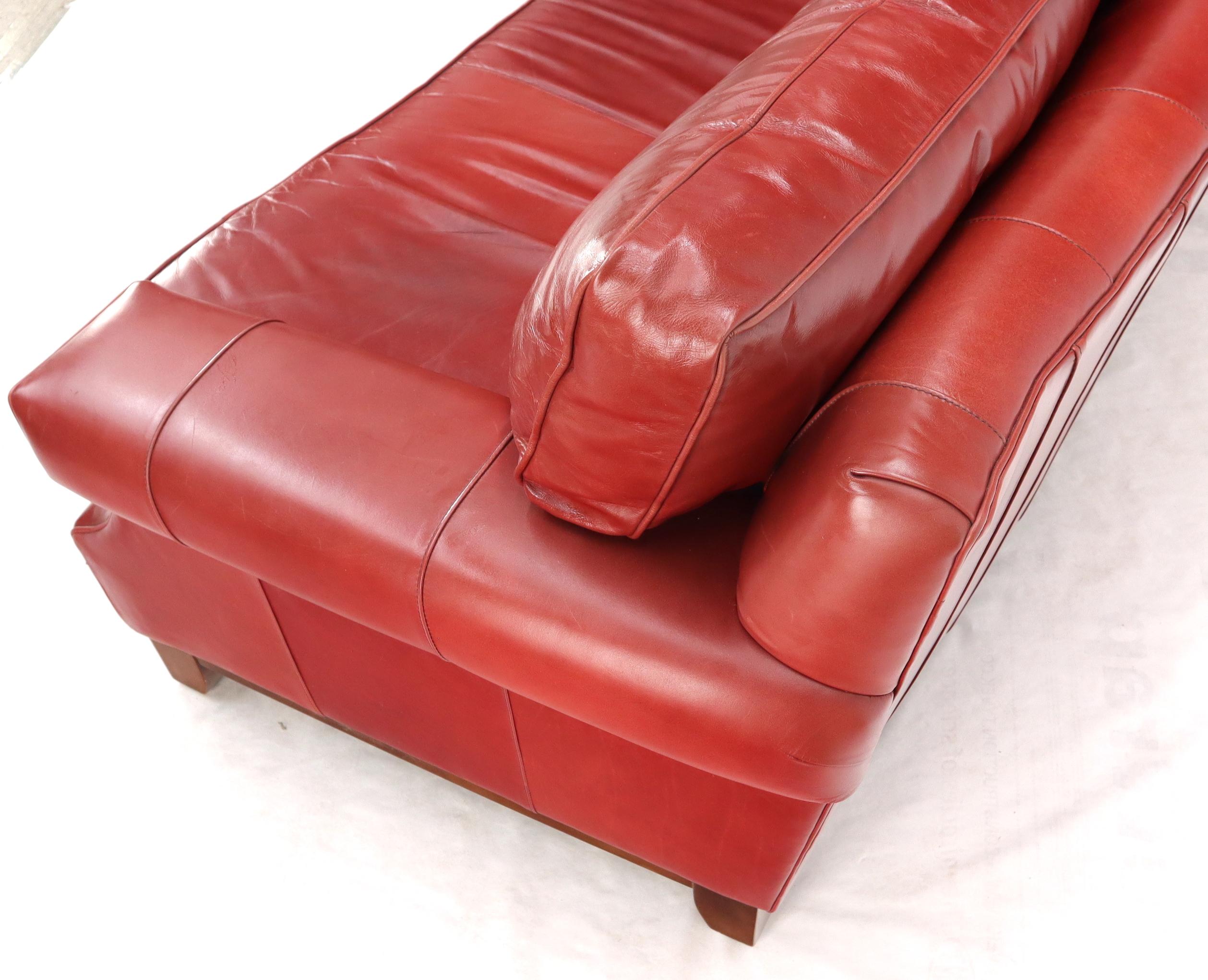 20th Century Concave Front Edge Tomato Red Leather Upholstery Couch Leather Sofa Thomasville
