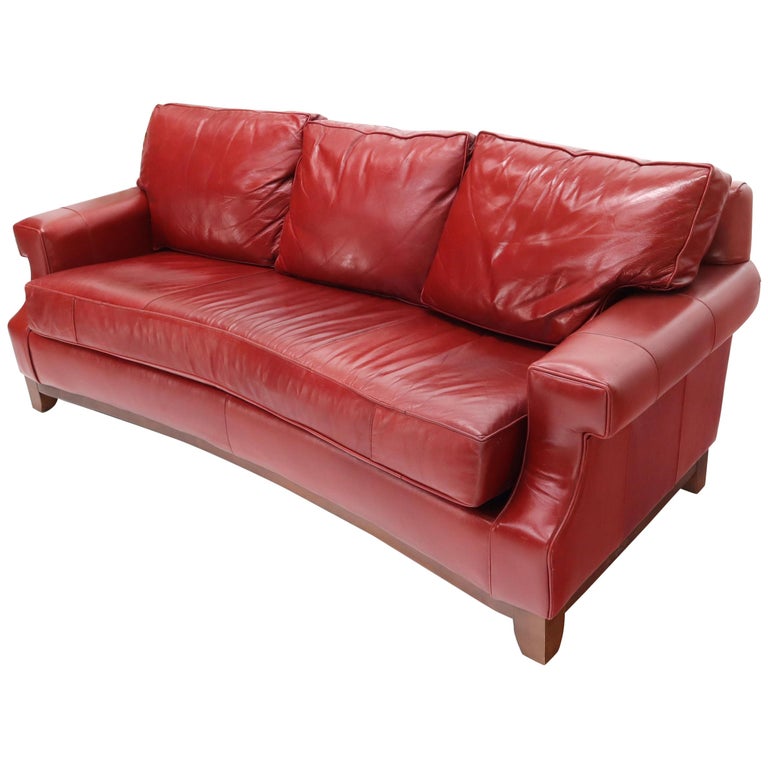 Concave Front Edge Tomato Red Leather, Are Thomasville Sofas Good Quality