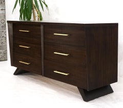 Concave Front Sculptural Profile Large Pulls 6 Drawers Restored Espresso Dresser