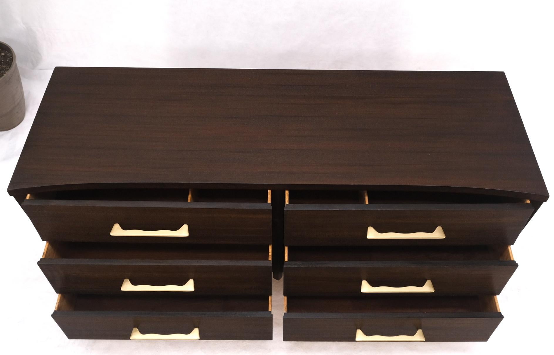 20th Century Concave Front Sculptural Profile Large Pulls 6 Drawers Restored Espresso Dresser For Sale