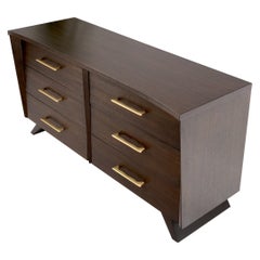 Concave Front Sculptural Profile Large Pulls 6 Drawers Restored Espresso Dresser