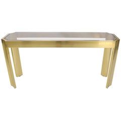 Concave Leg Brass and Glass Top Rectangular Console Sofa Table