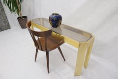 Concave Leg Brass and Glass Top Rectangular Console Sofa Table