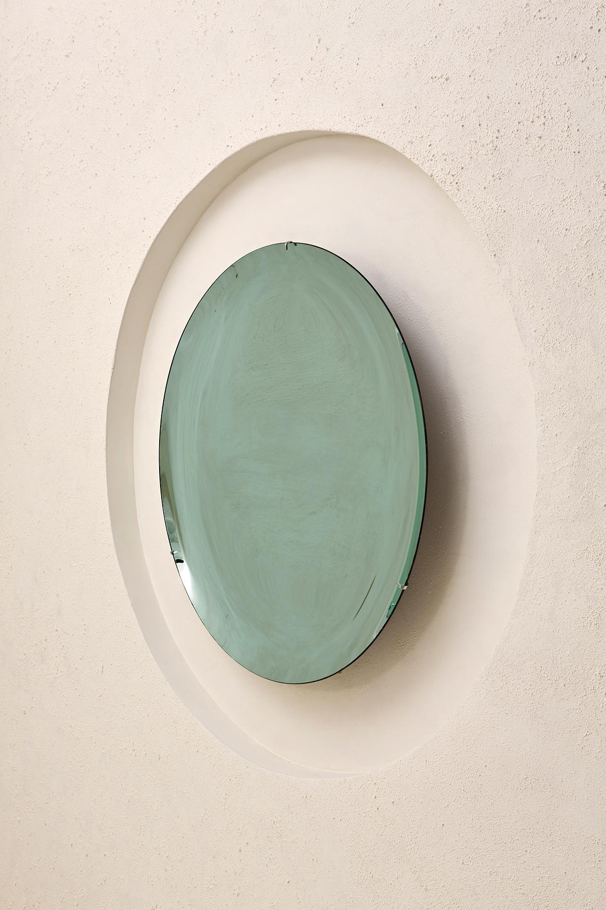Postmoderne Miroir concave vert menthe par Homa en vente