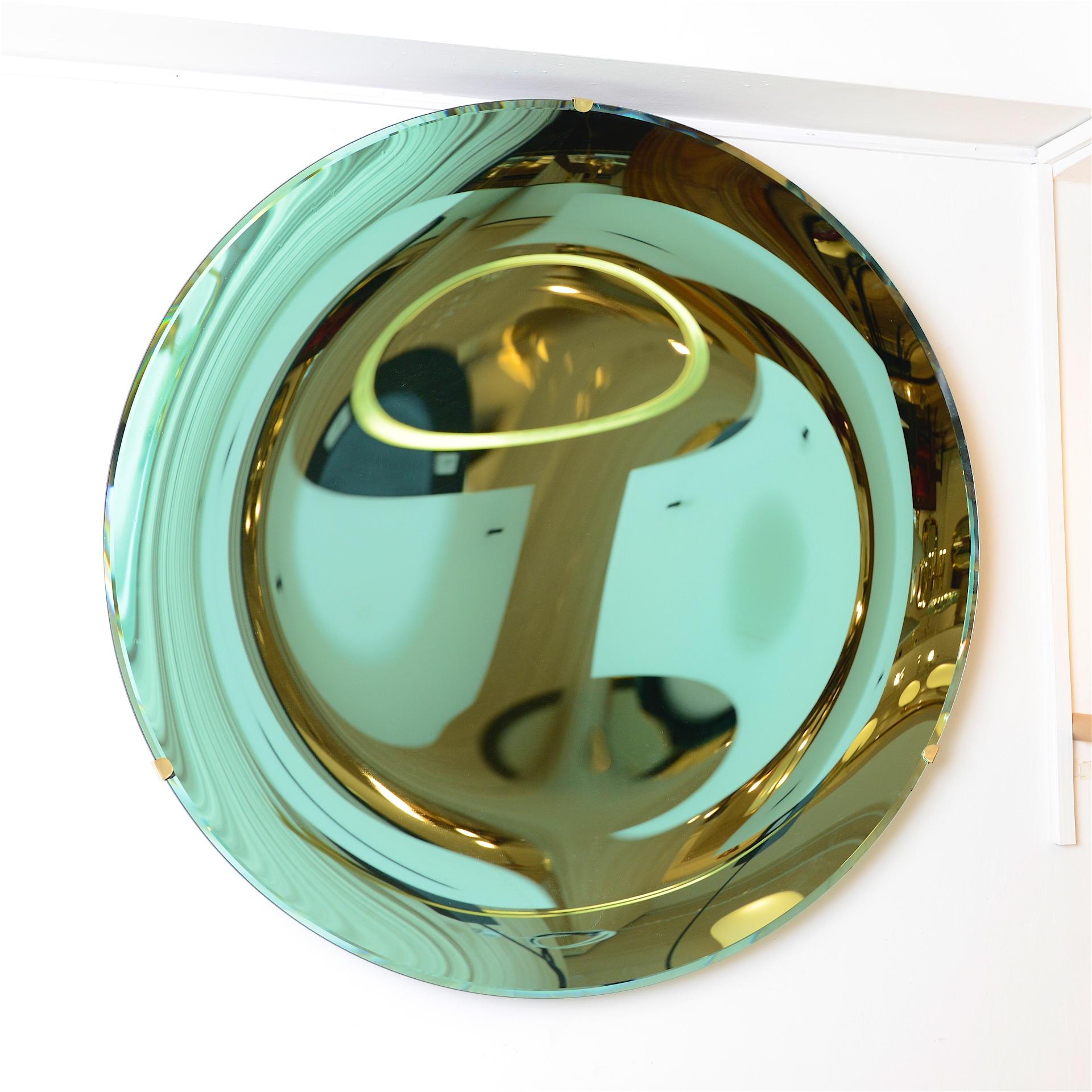 Mid-Century Modern Sculptural Concave Mirror  in Green For Sale
