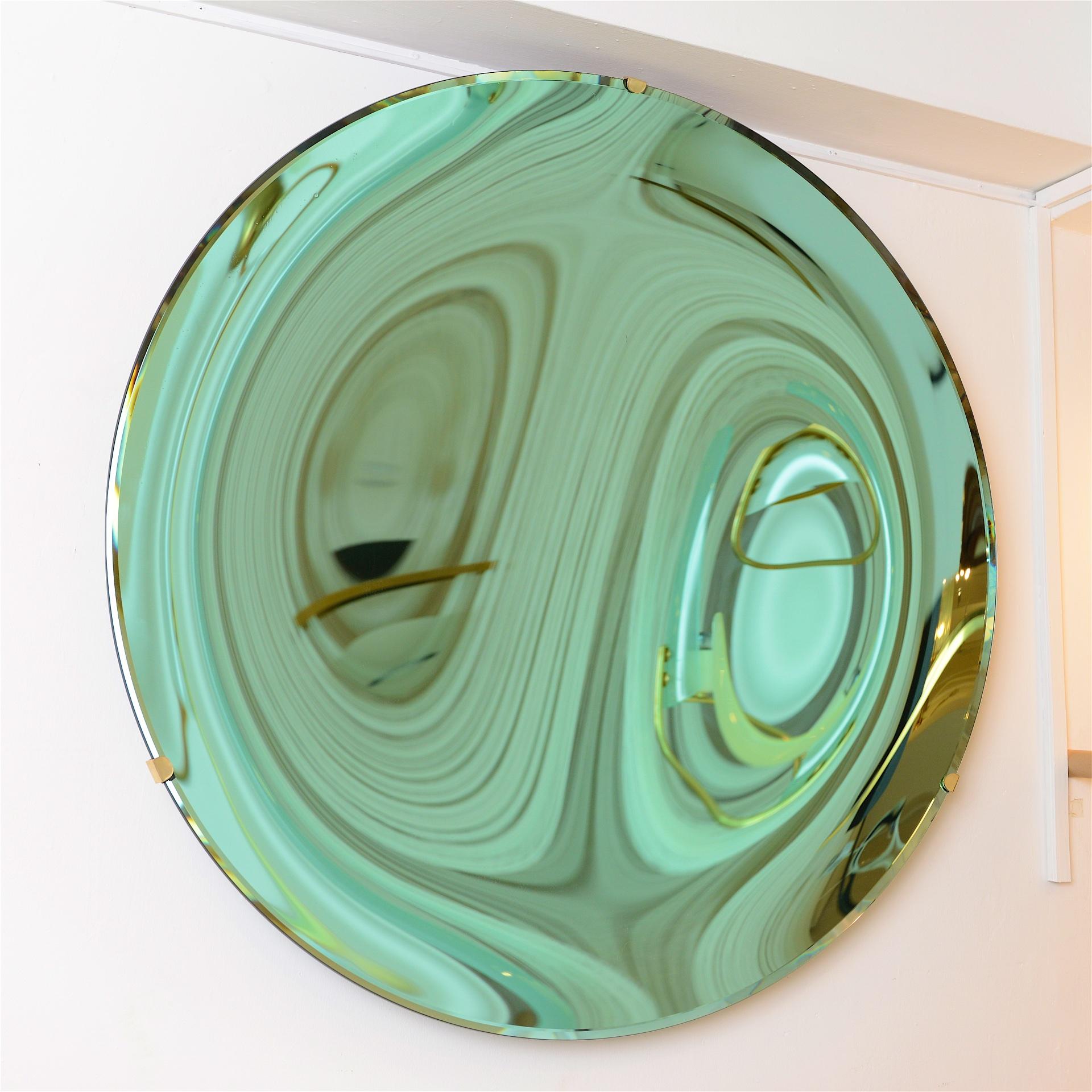 Italian Sculptural Concave Mirror  in Green For Sale